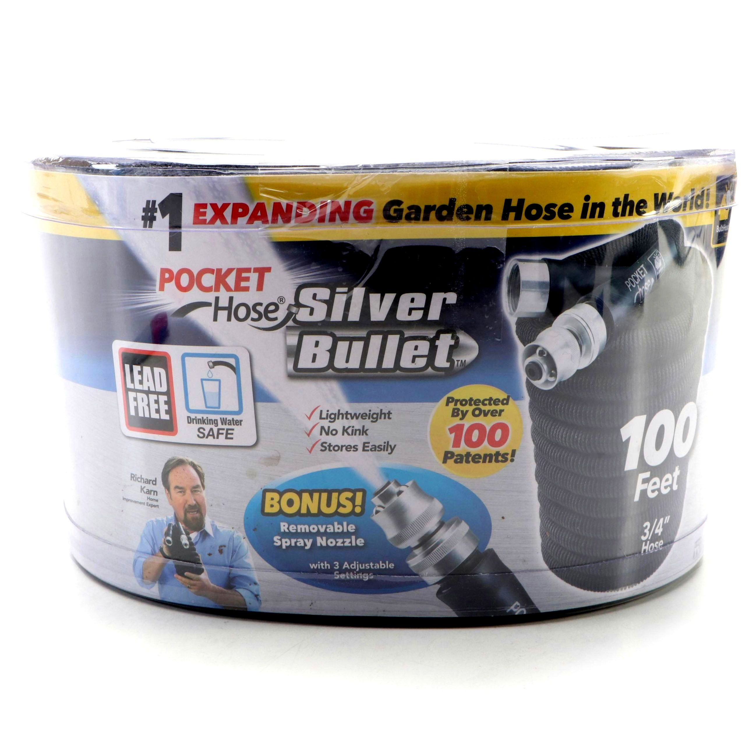 Pocket Hose Silver Bullet 100' Expandable Garden Hose in Retail Packaging