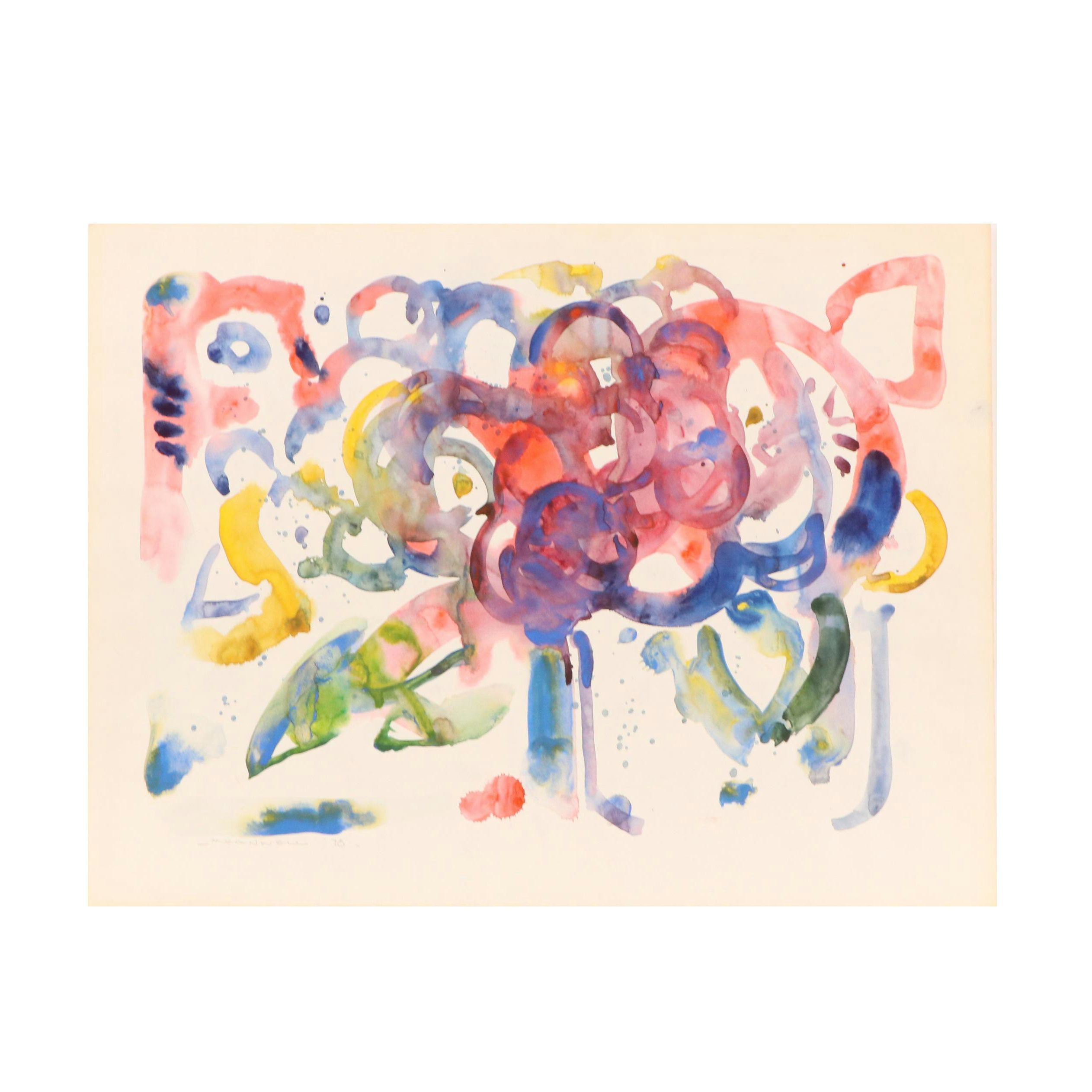 Jack Meanwell Floral Modern Watercolor Painting, 1978