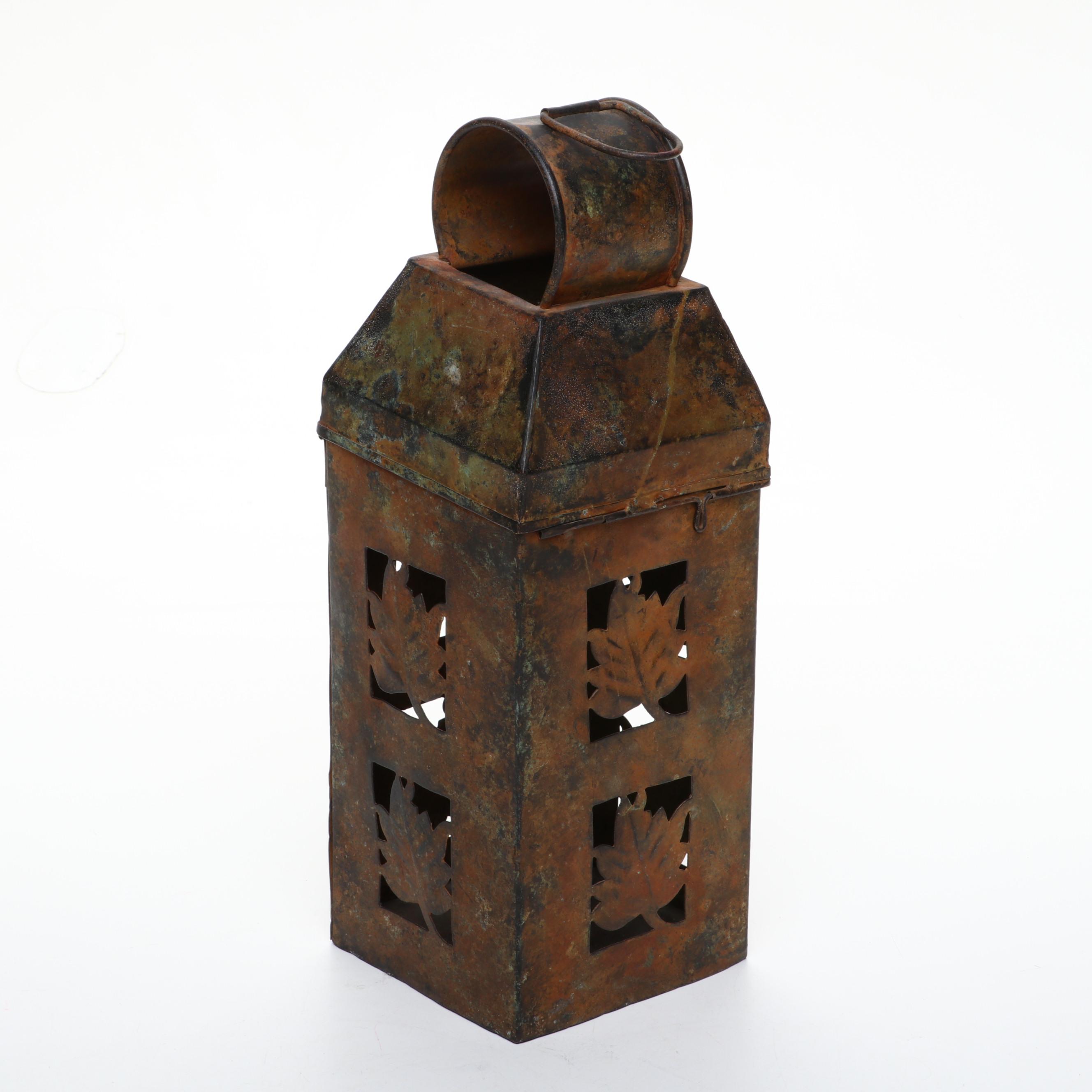 Hammered Metal Pitchers with Leaf Cutout Lantern