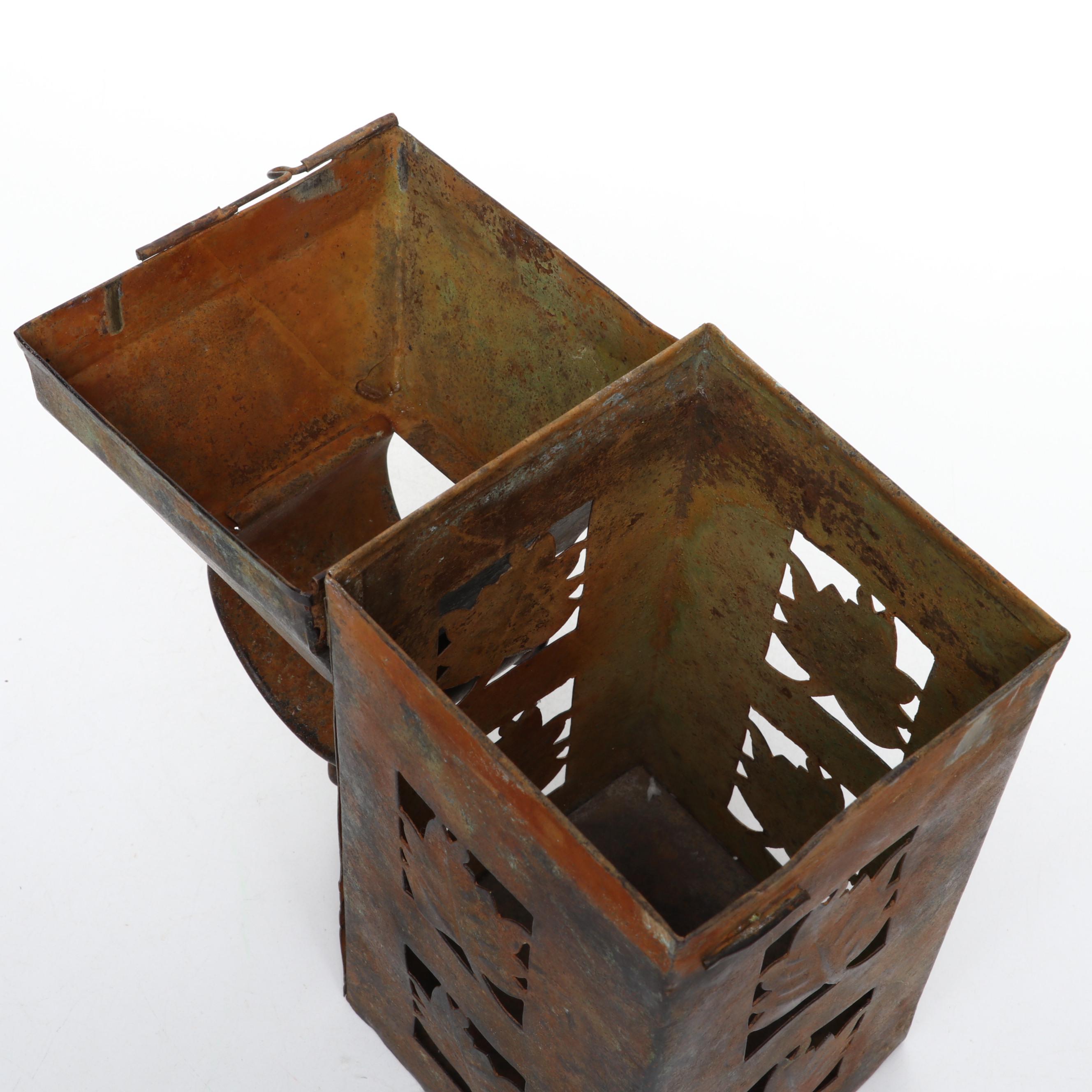 Hammered Metal Pitchers with Leaf Cutout Lantern