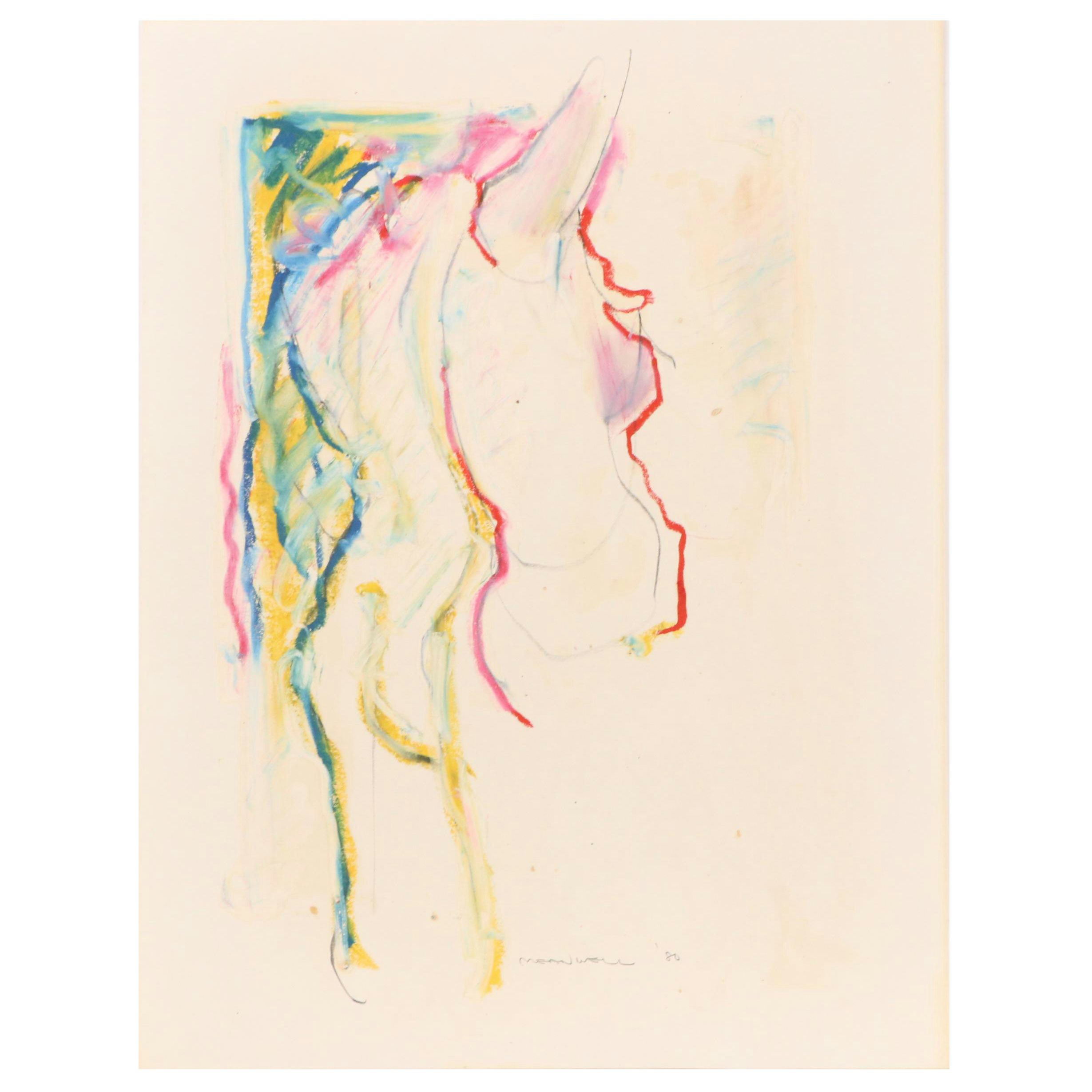 Jack Meanwell Figural Modern Oil Pastel Drawing, 1980