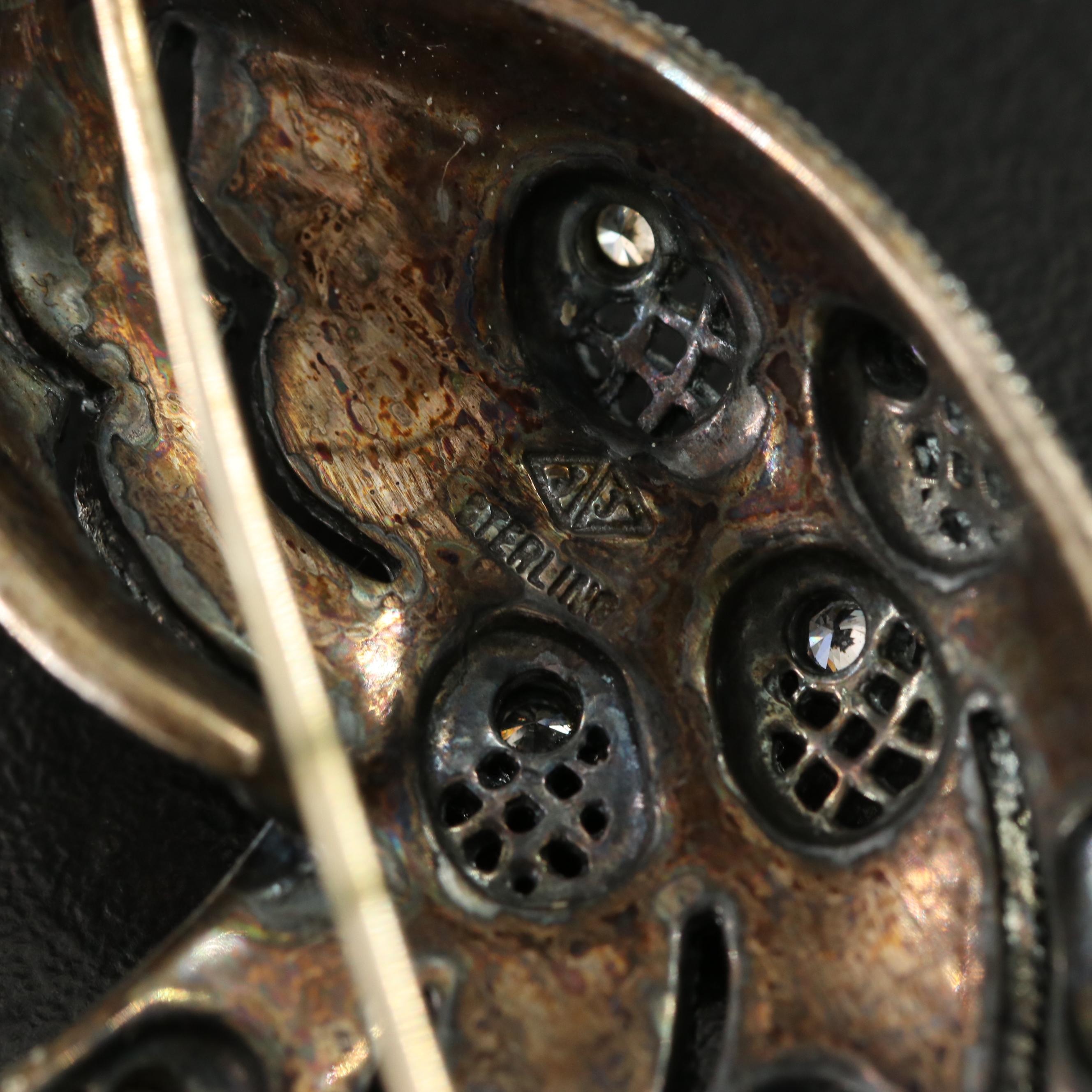 Judith Jack Sterling Marcasite, CZ and Spinel Peacock Brooch