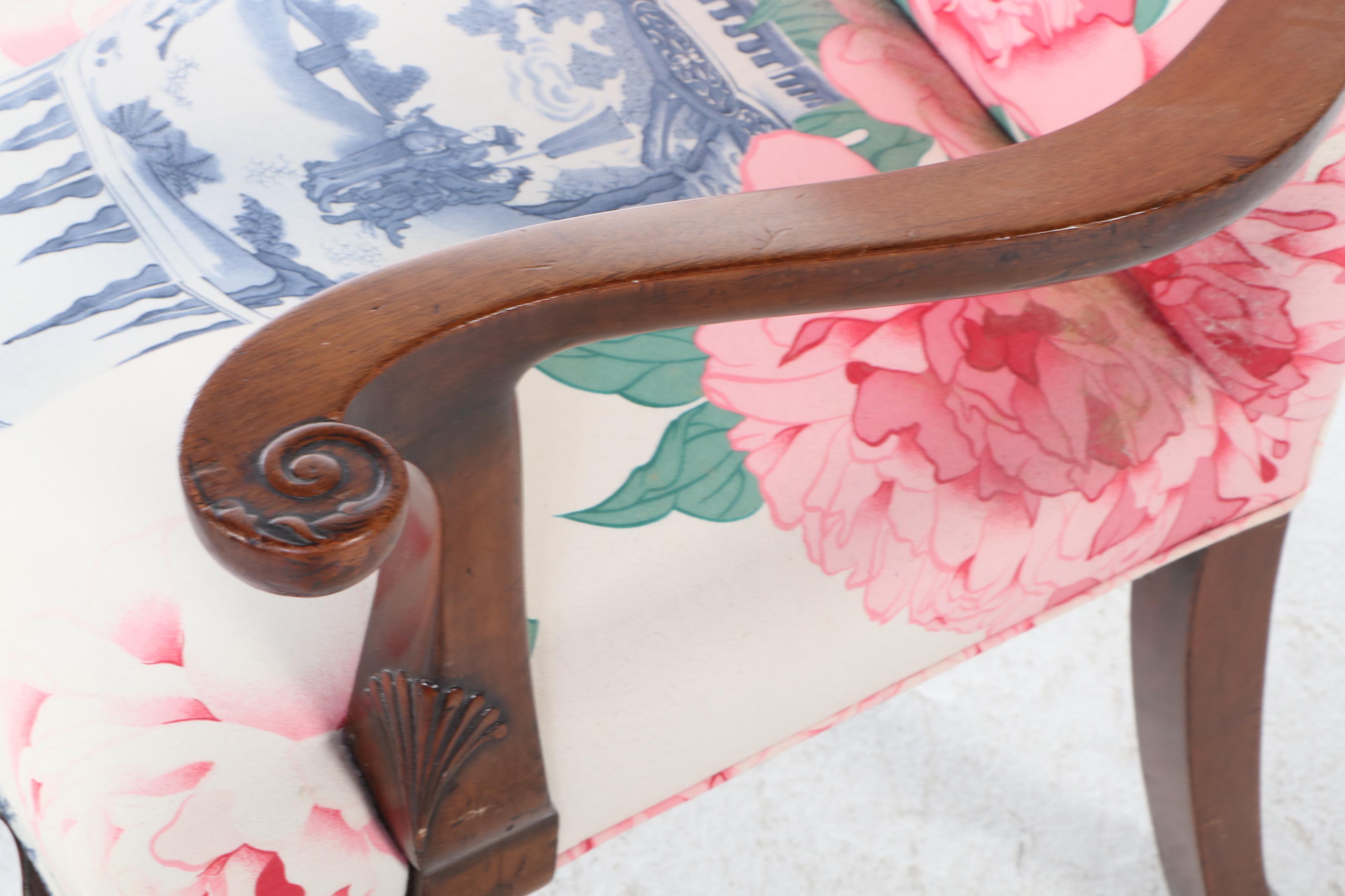 Chippendale Style Armchair with Ottoman, Late 20th Century