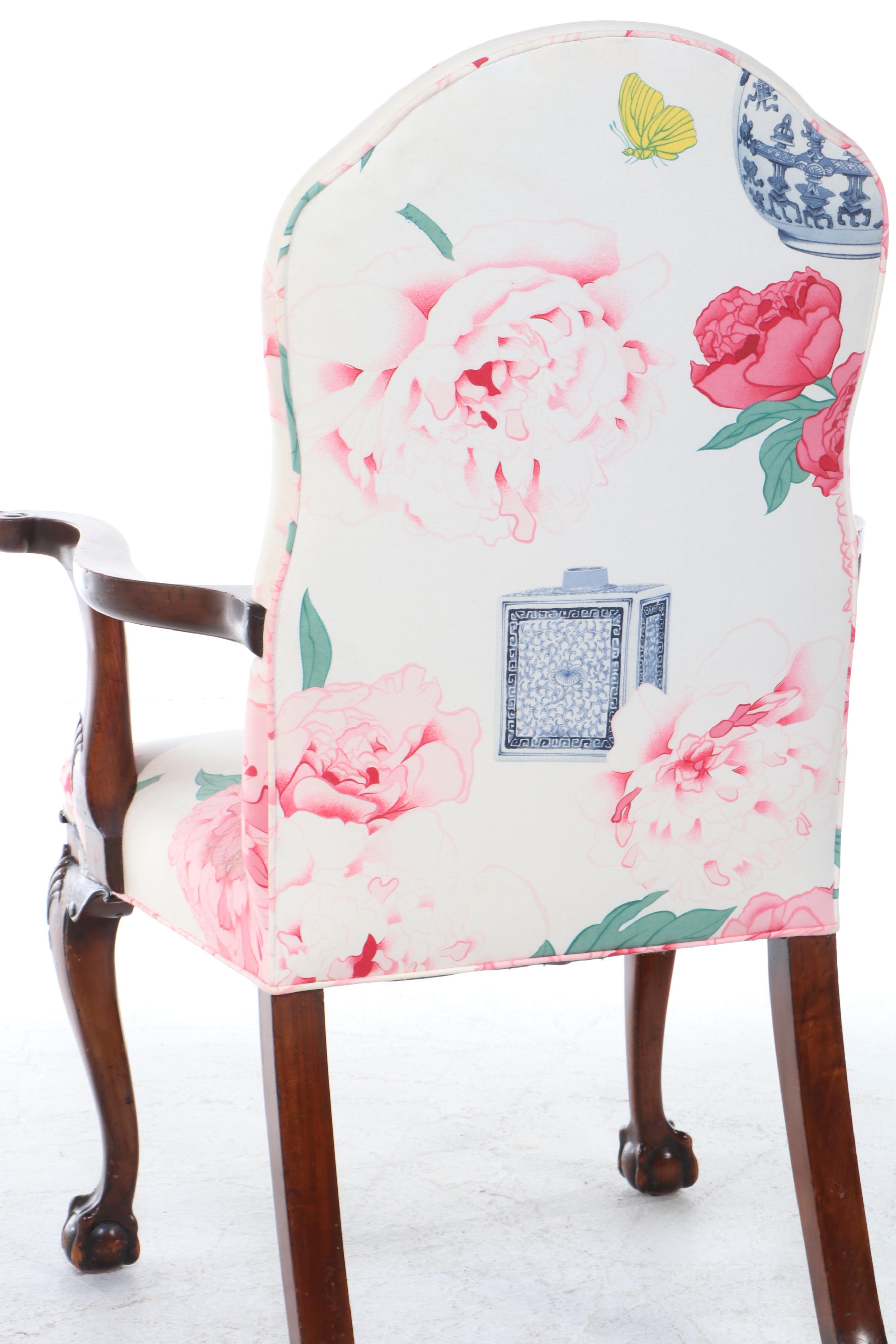 Chippendale Style Armchair with Ottoman, Late 20th Century