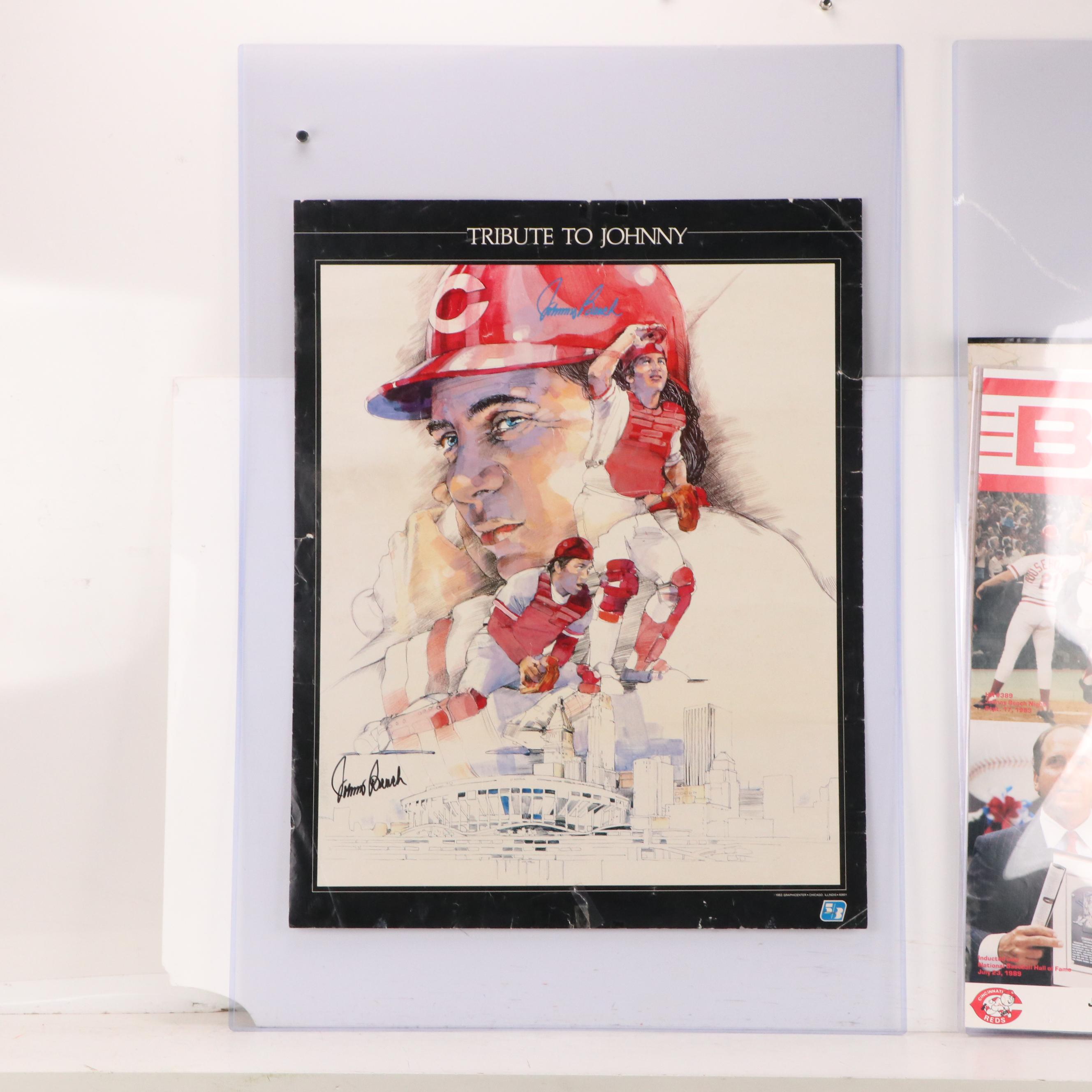 Johnny Bench Signed "Tribute To Johnny" Cincinnati Reds Poster with More