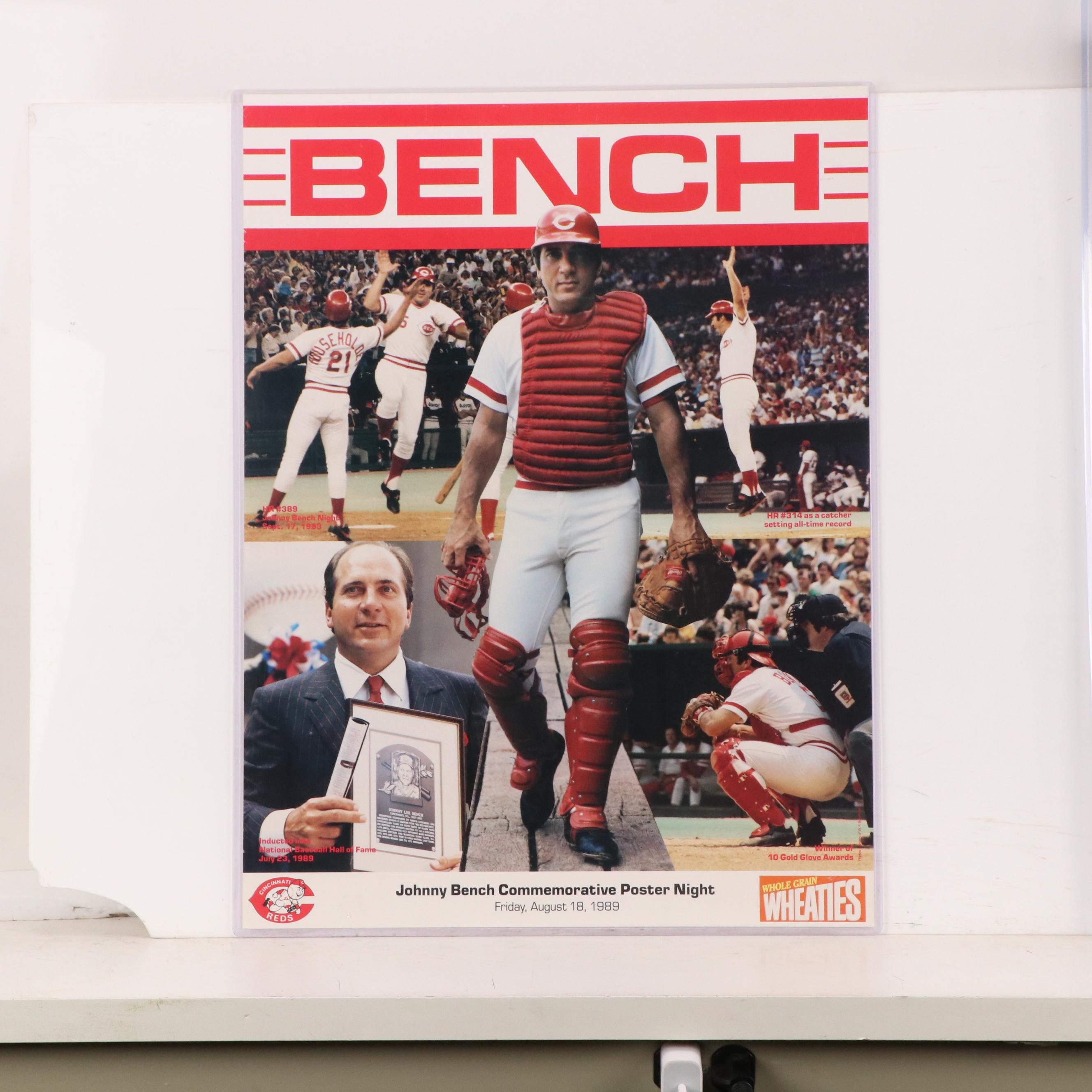 Johnny Bench Signed "Tribute To Johnny" Cincinnati Reds Poster with More