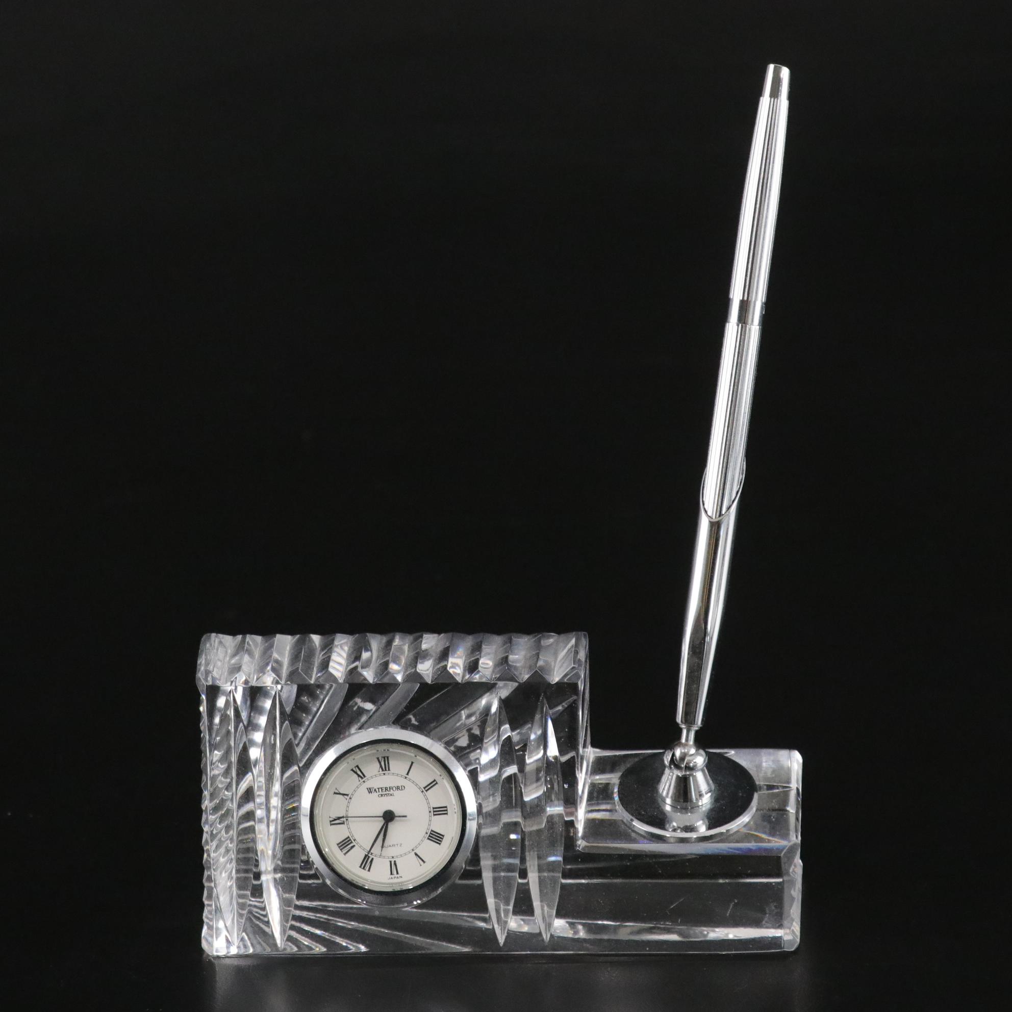 Waterford Crystal Bird Figurine, Clock & Pen Holder with Bud Vase