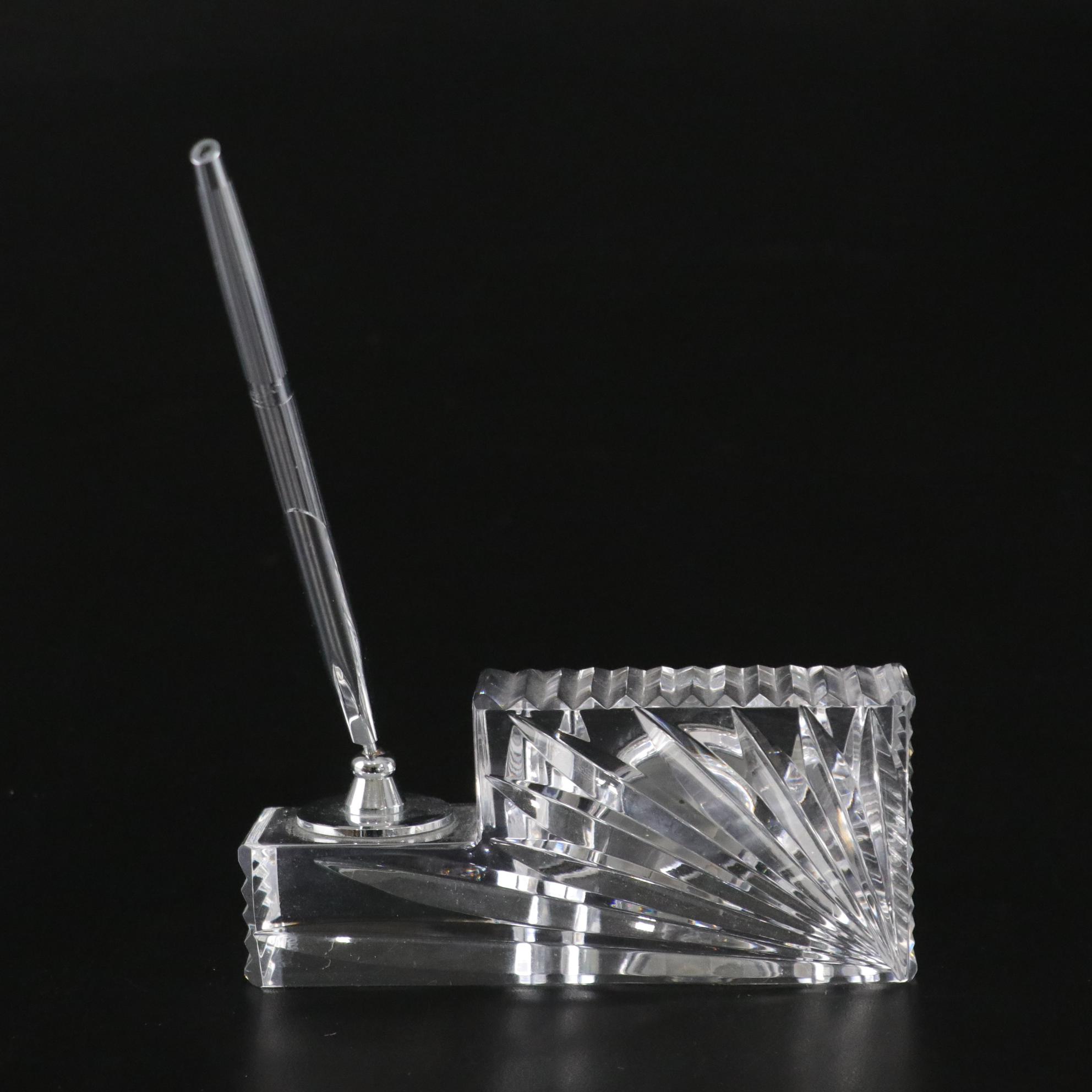 Waterford Crystal Bird Figurine, Clock & Pen Holder with Bud Vase