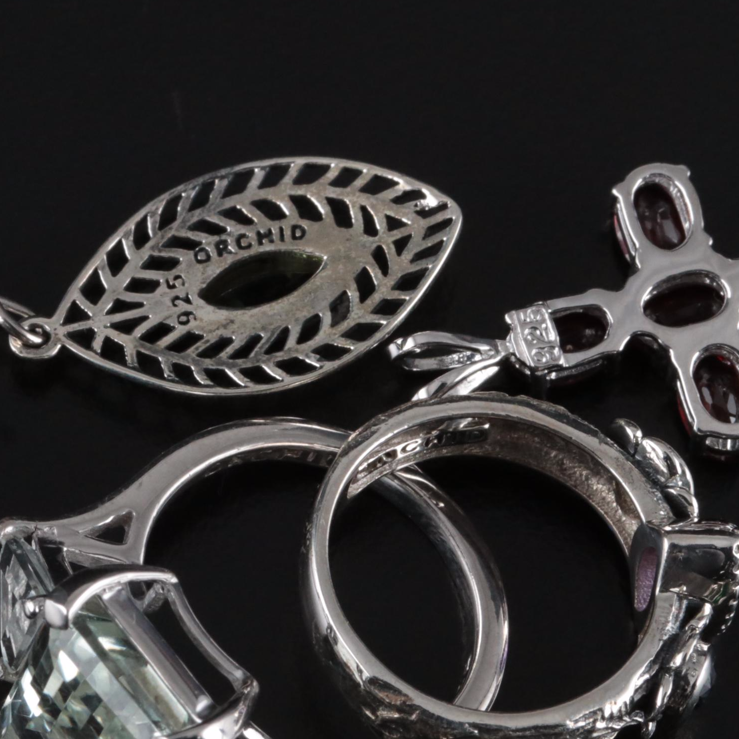 14 Assorted Sterling Silver Rings, Necklaces, Earrings, and Pendants