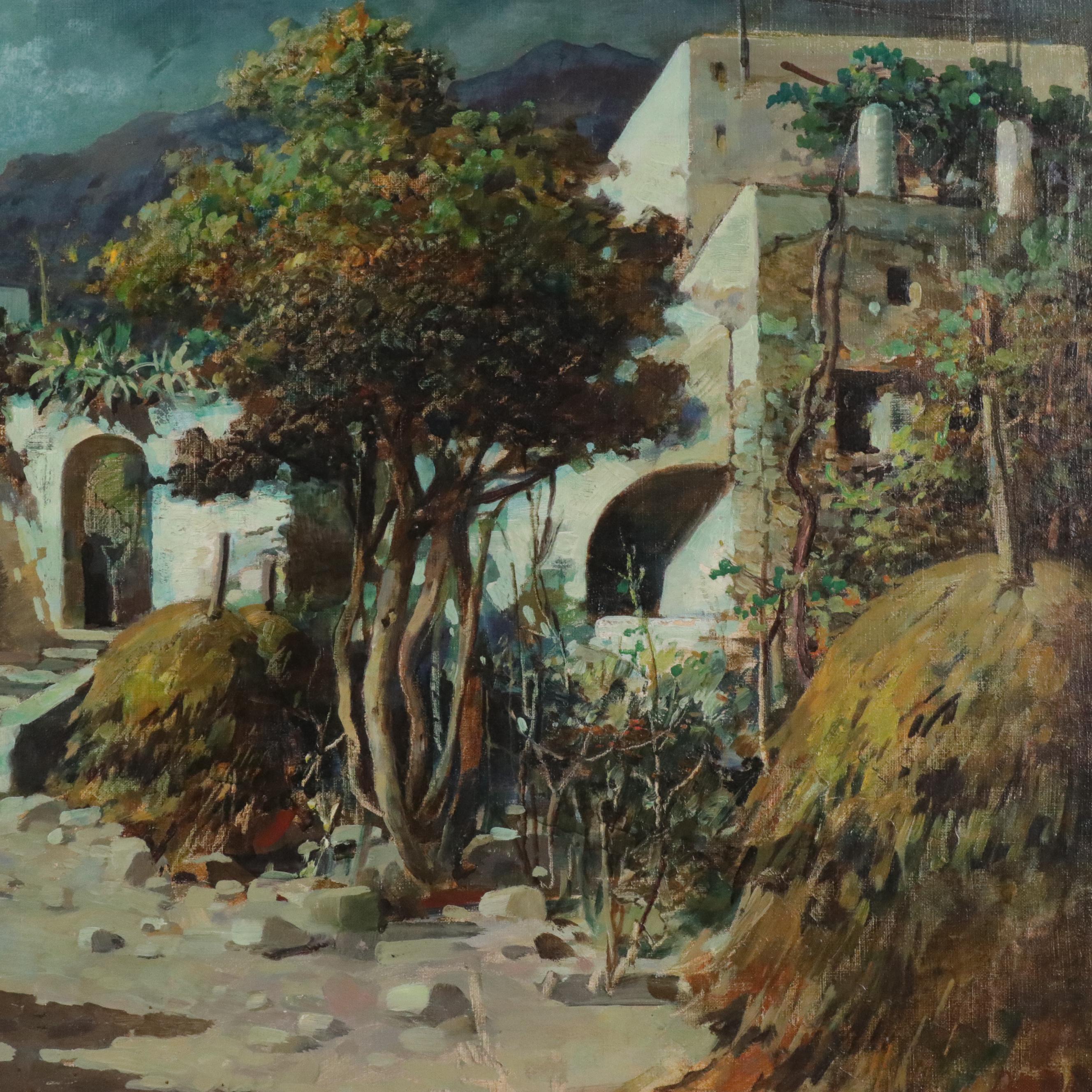 Felice Giordano Landscape Oil Painting with Italian Villa at Night