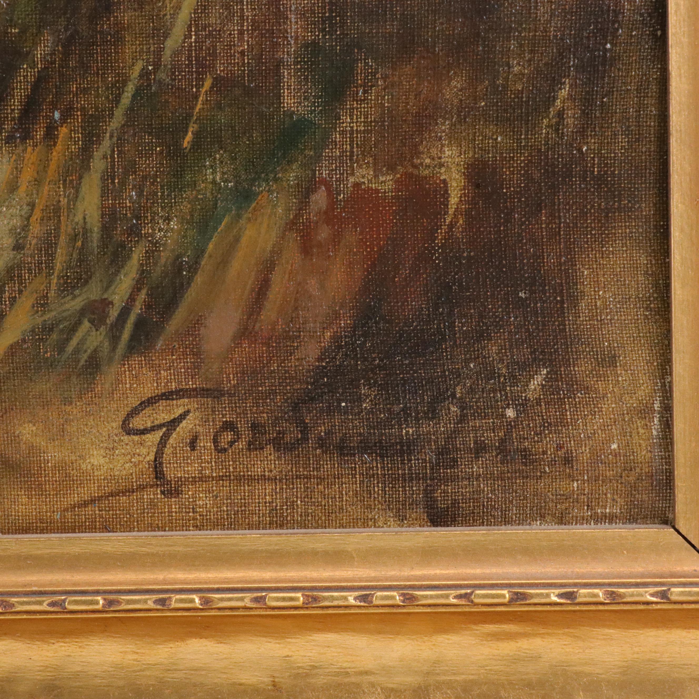 Felice Giordano Landscape Oil Painting with Italian Villa at Night