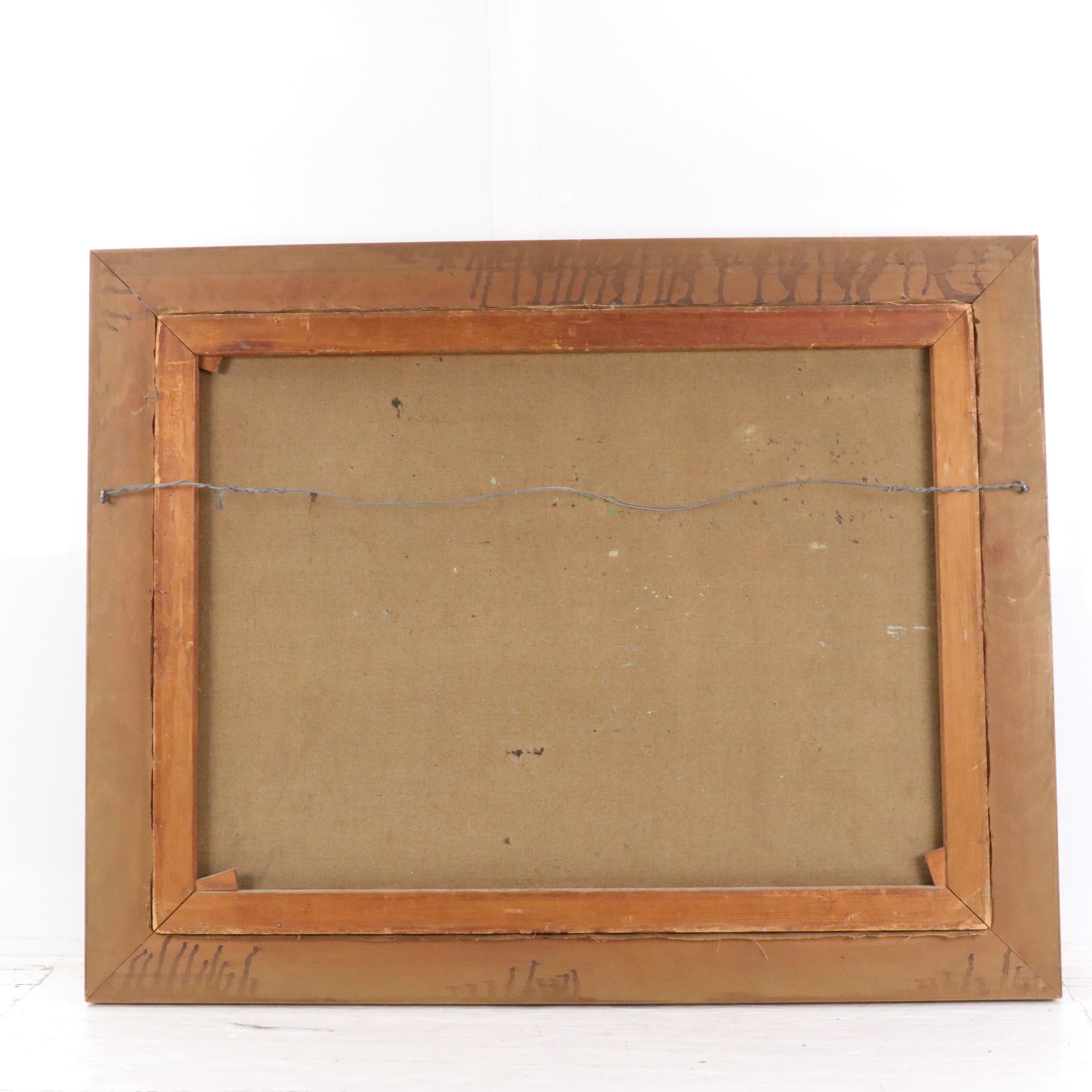 Felice Giordano Landscape Oil Painting with Italian Villa at Night