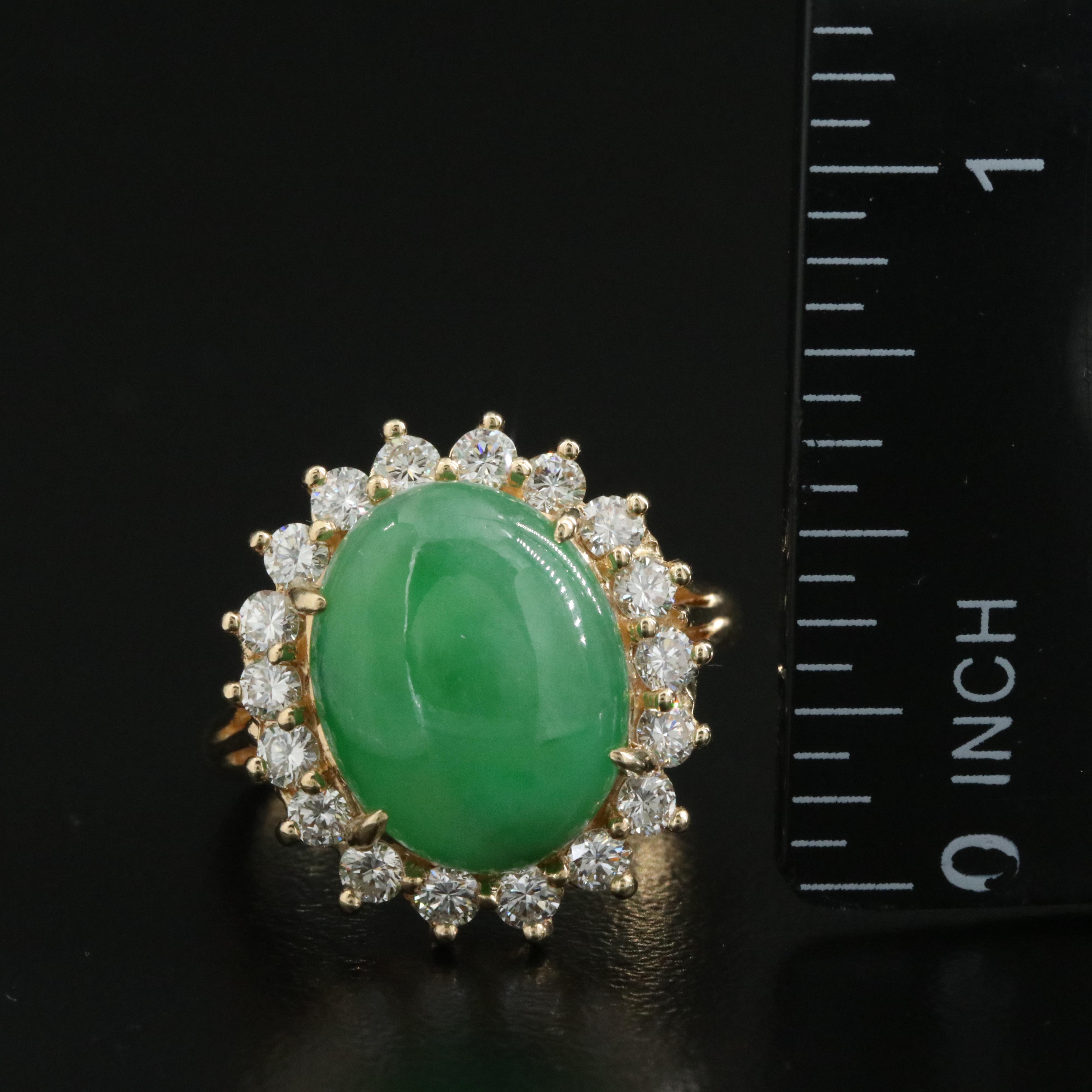 14K 6.36 CT Fei Cui Jadite and Diamond Ring with GIA Report