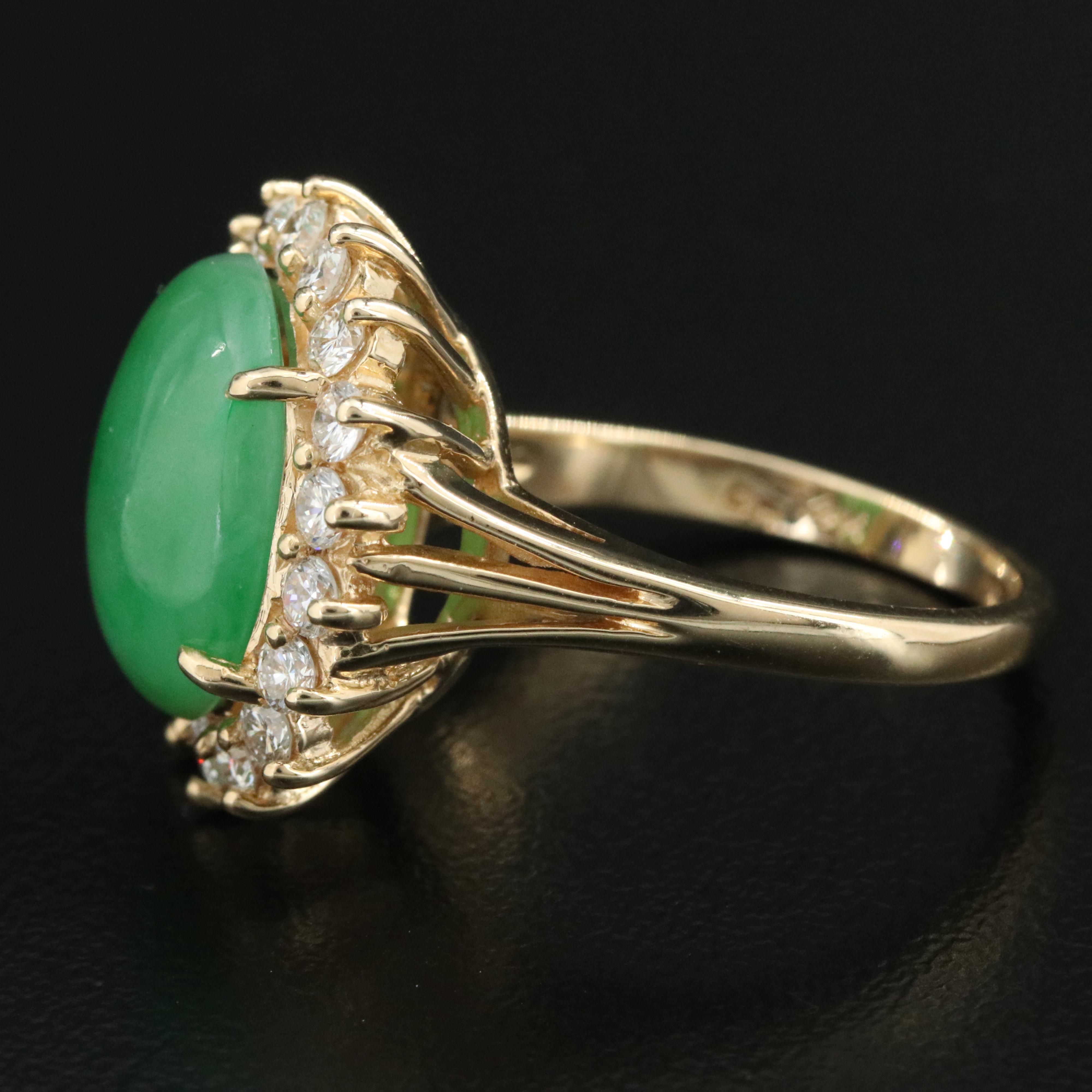 14K 6.36 CT Fei Cui Jadite and Diamond Ring with GIA Report