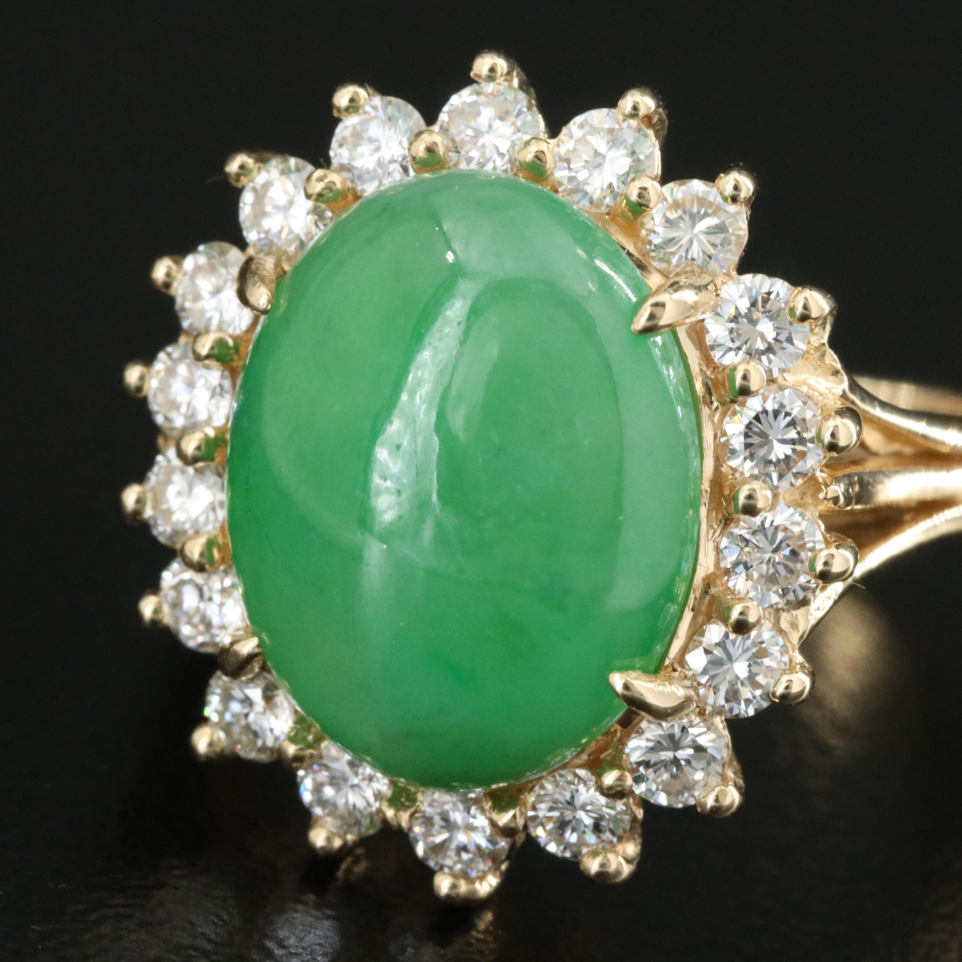 14K 6.36 CT Fei Cui Jadite and Diamond Ring with GIA Report