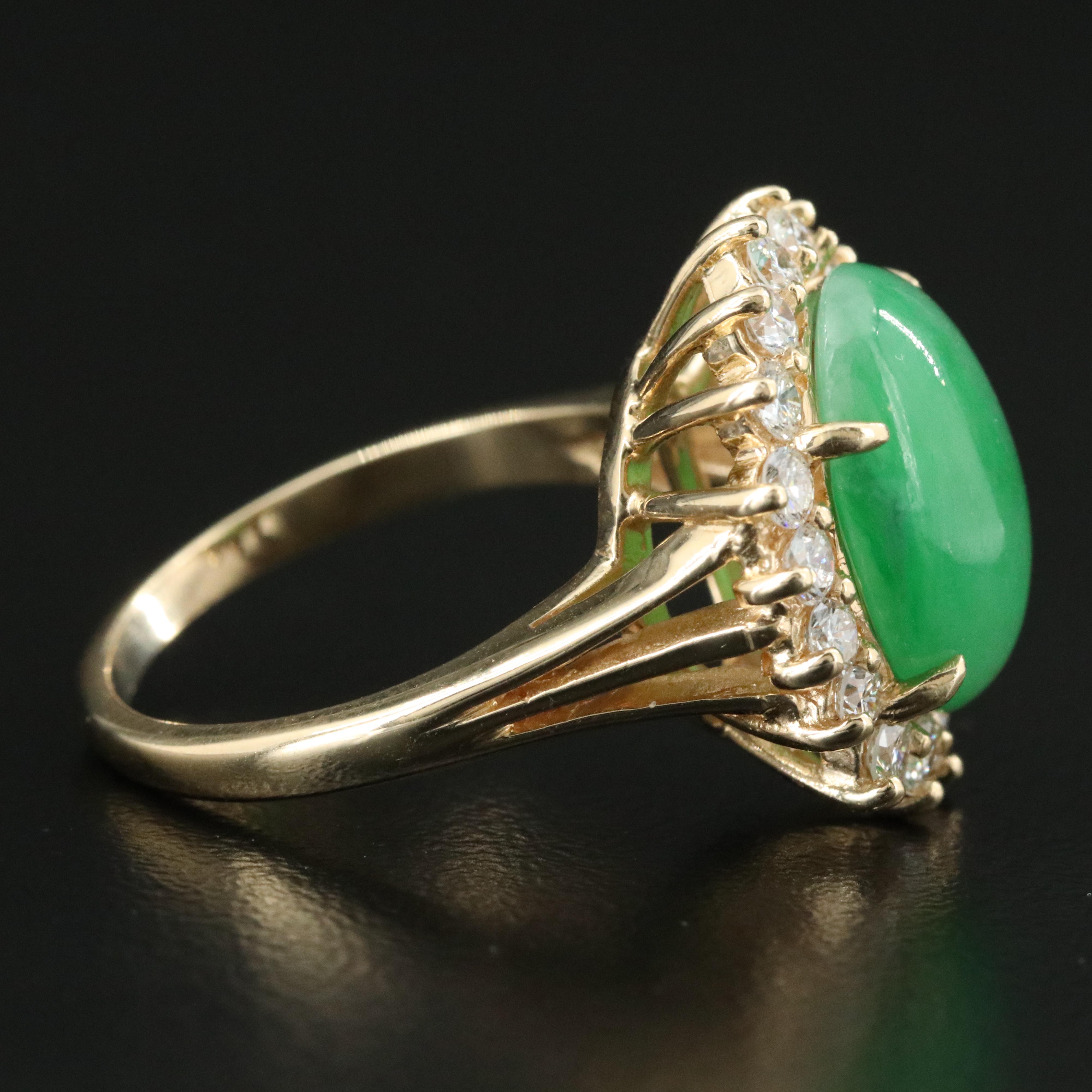 14K 6.36 CT Fei Cui Jadite and Diamond Ring with GIA Report