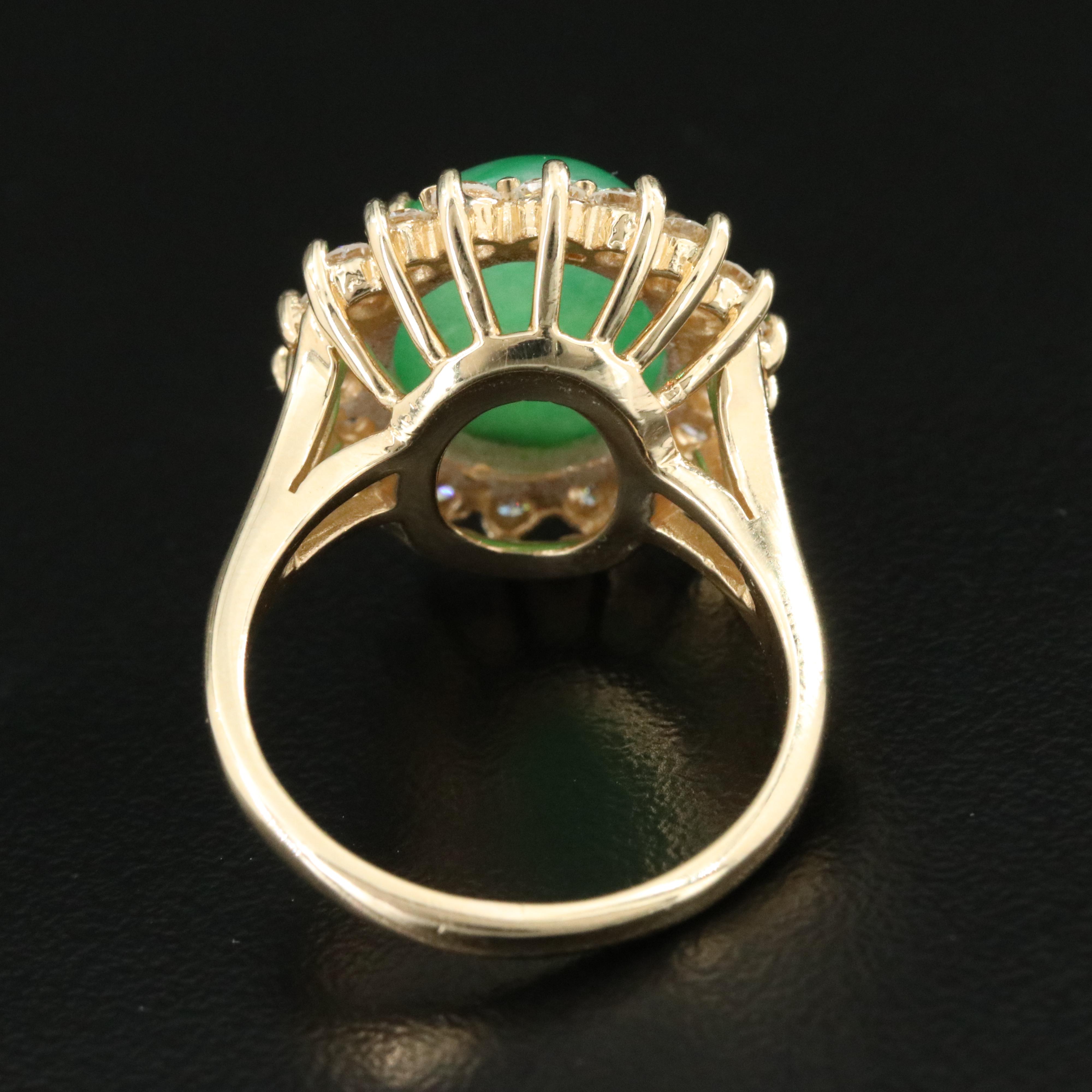 14K 6.36 CT Fei Cui Jadite and Diamond Ring with GIA Report