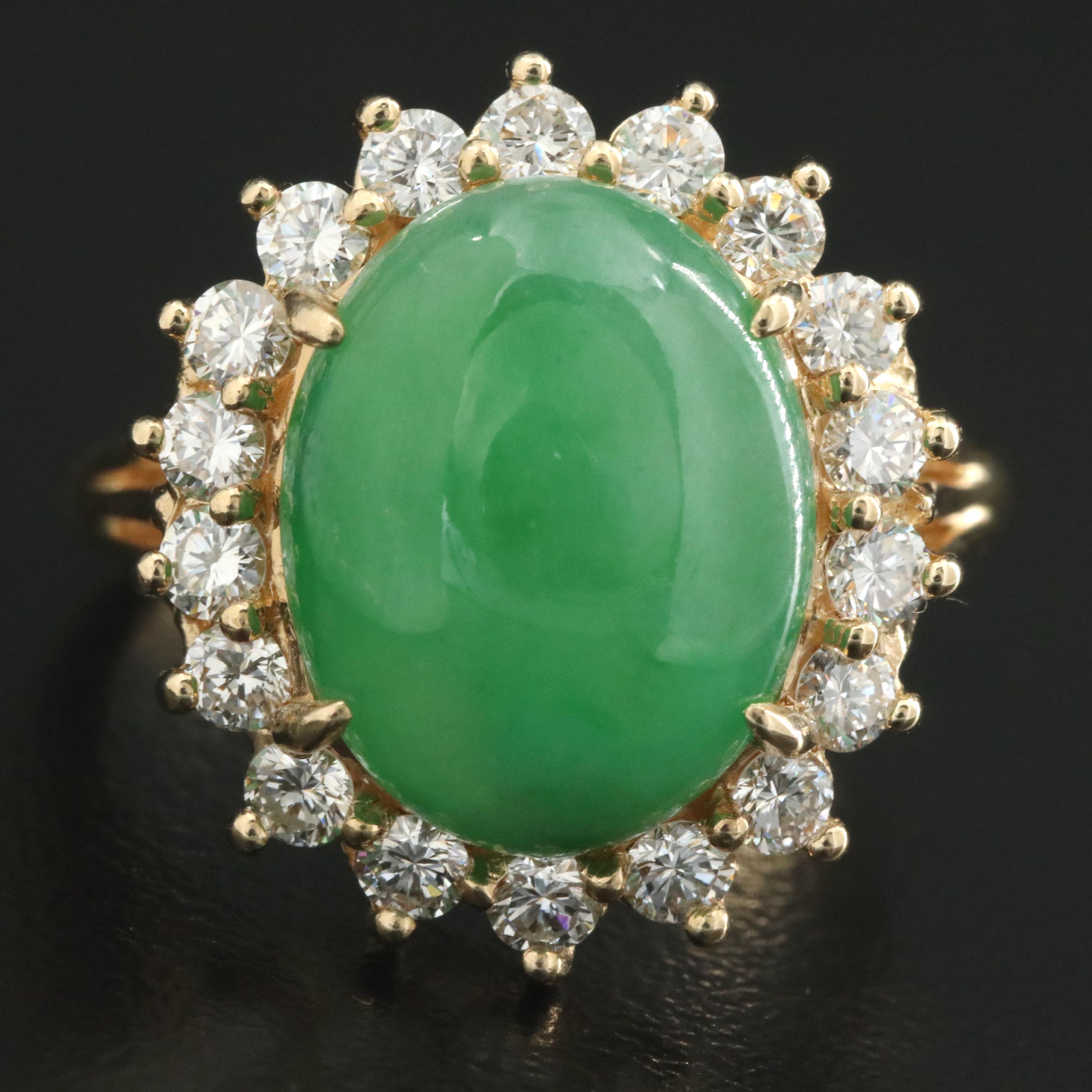 14K 6.36 CT Fei Cui Jadite and Diamond Ring with GIA Report