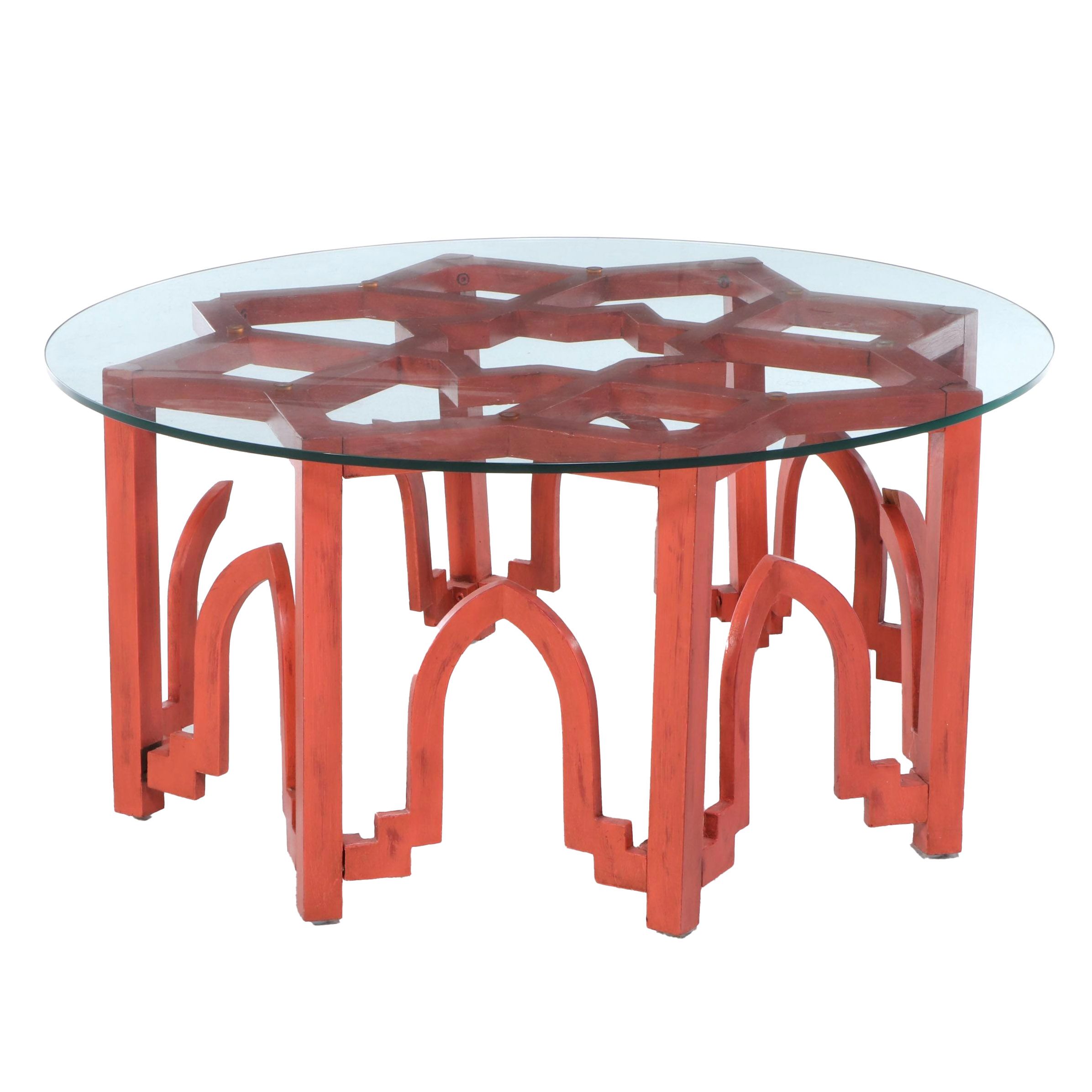Moroccan Style Painted Wood and Glass Coffee Table