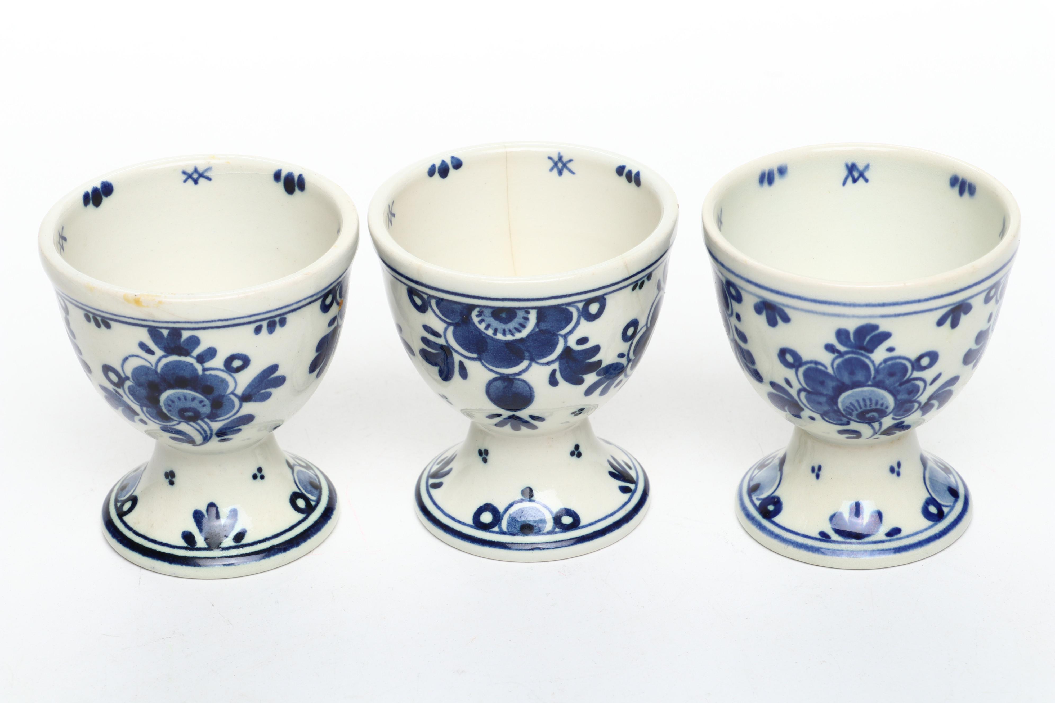 Bols Dutch Girl Decanter with Delft Blue Trays, Egg Cups, Creamer and Sugar Bowl