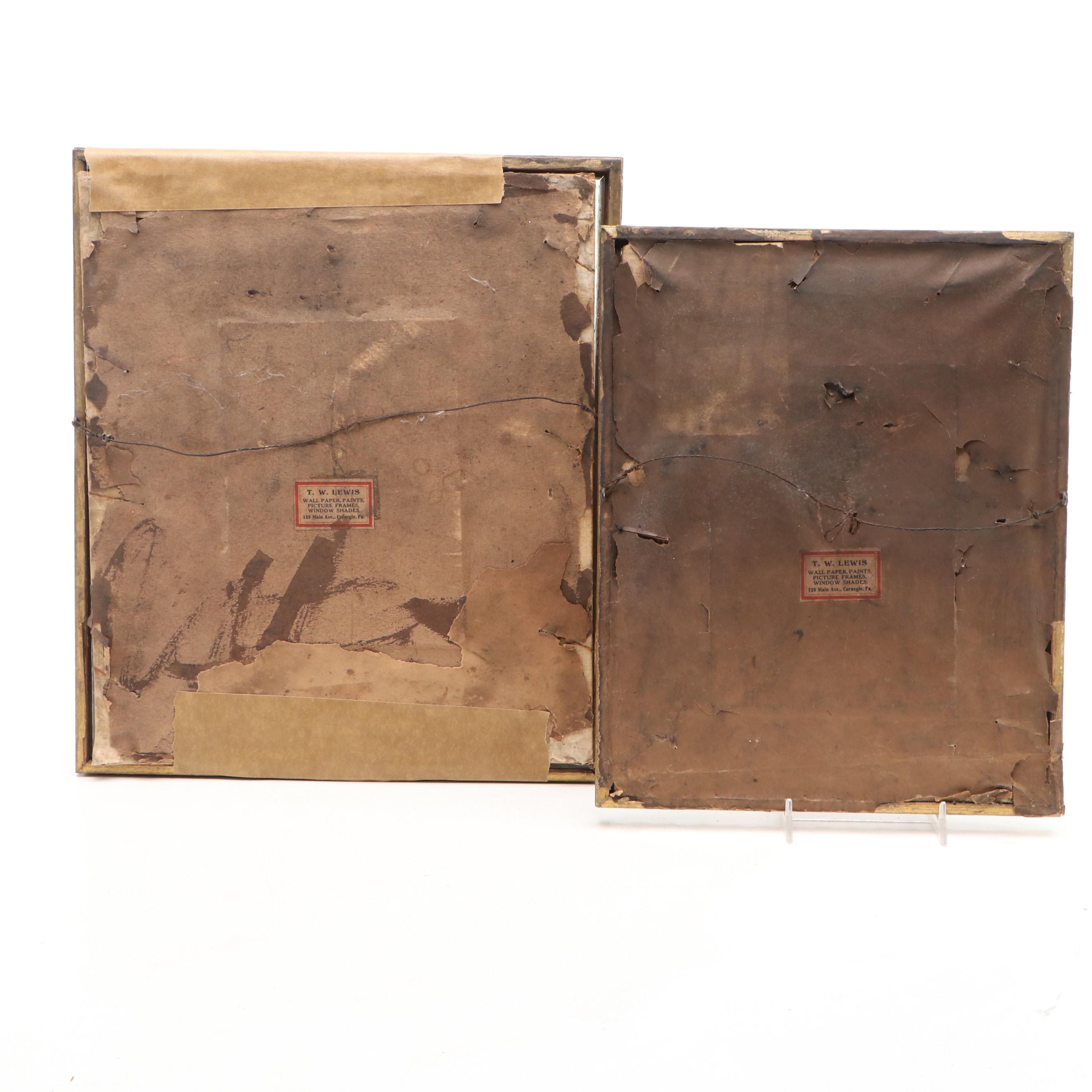 Floral Embroidered Picture Frames with Portraits of Men, Early 20th Century