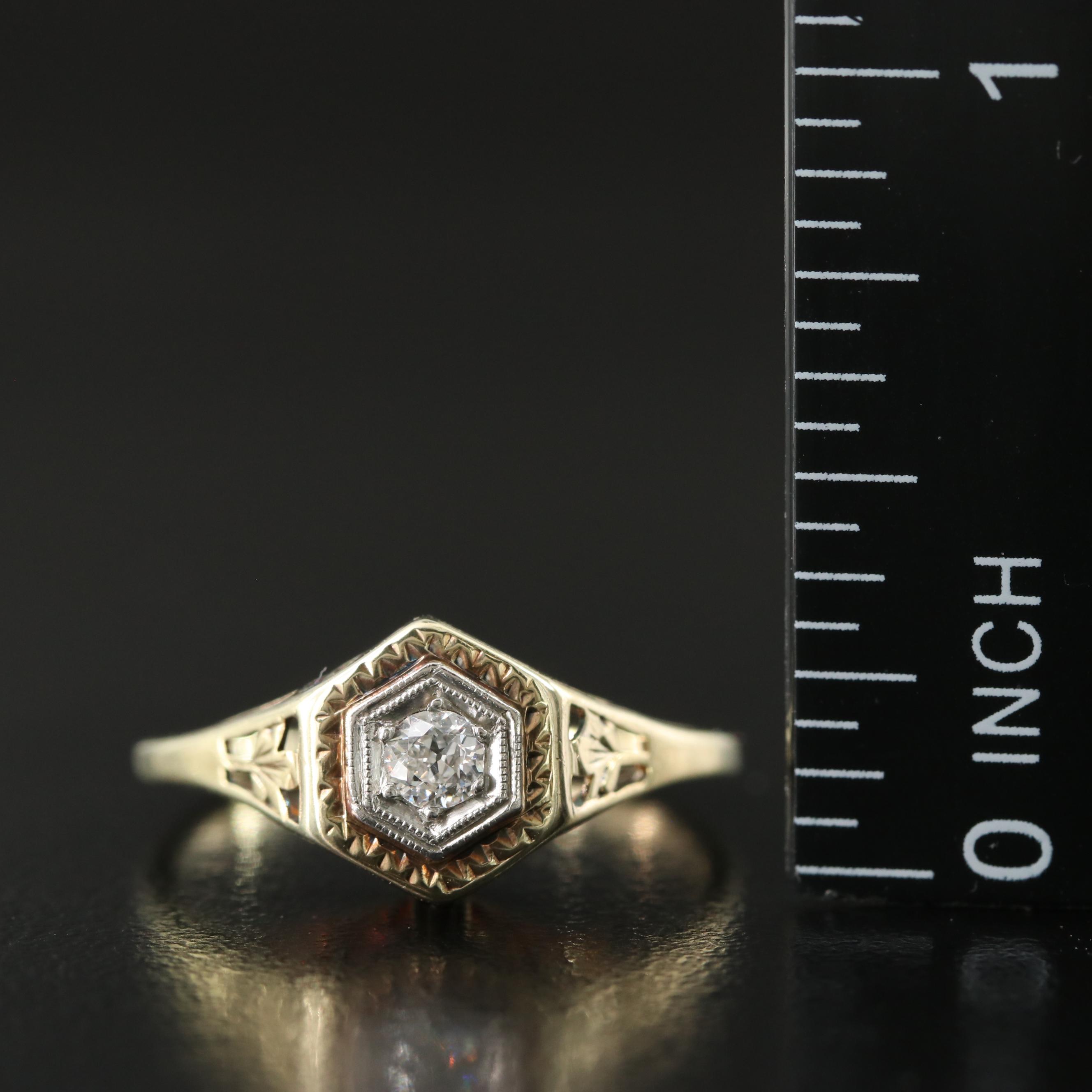 Art Deco 14K 0.12 CT Diamond Ring with Platinum Accent