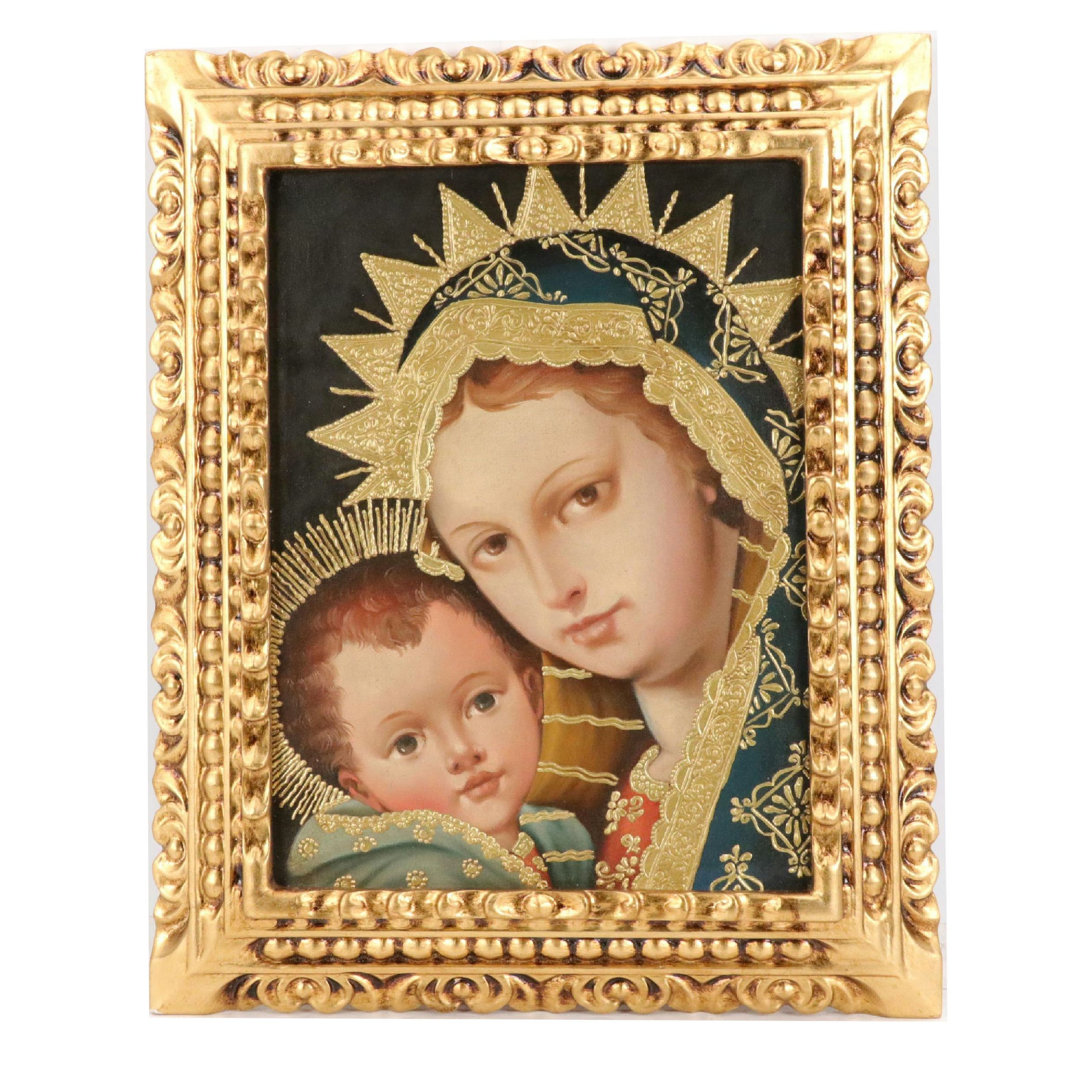 Ernesto Zuñiga Oil Painting "Virgin y El Niño," Late 20th Century