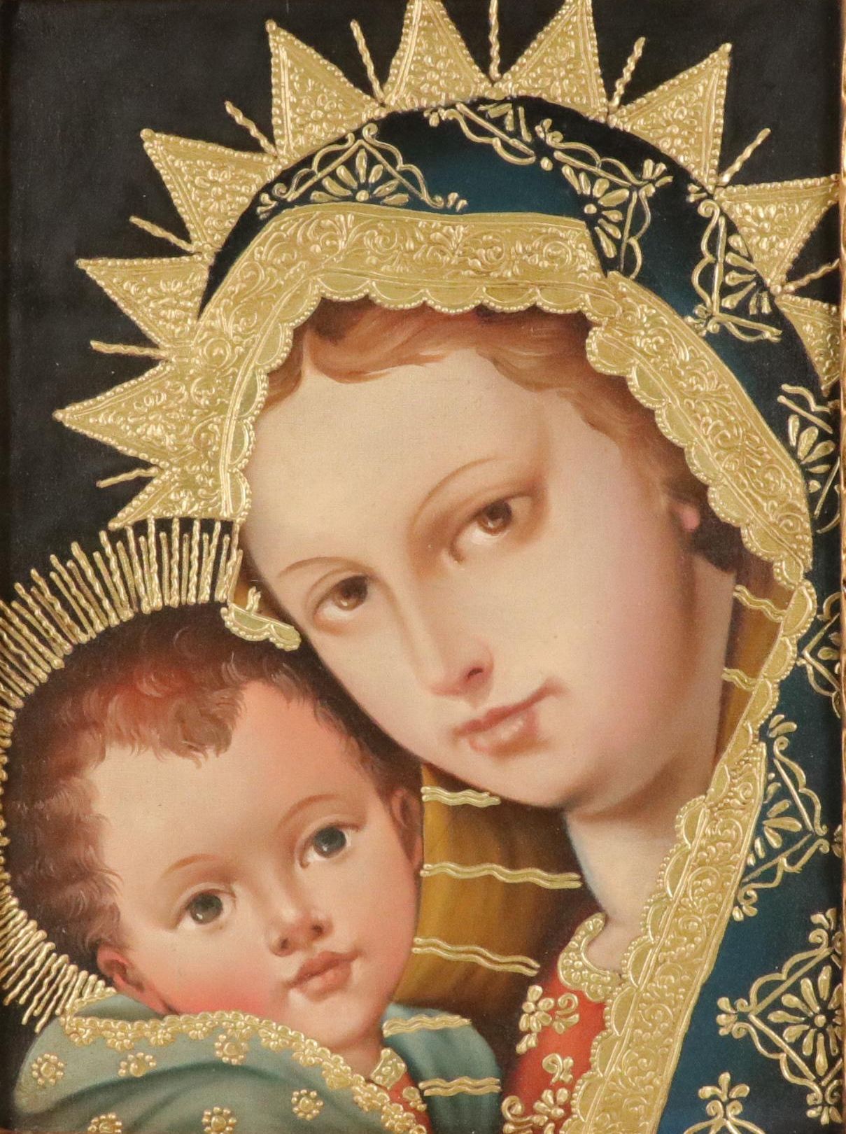 Ernesto Zuñiga Oil Painting "Virgin y El Niño," Late 20th Century