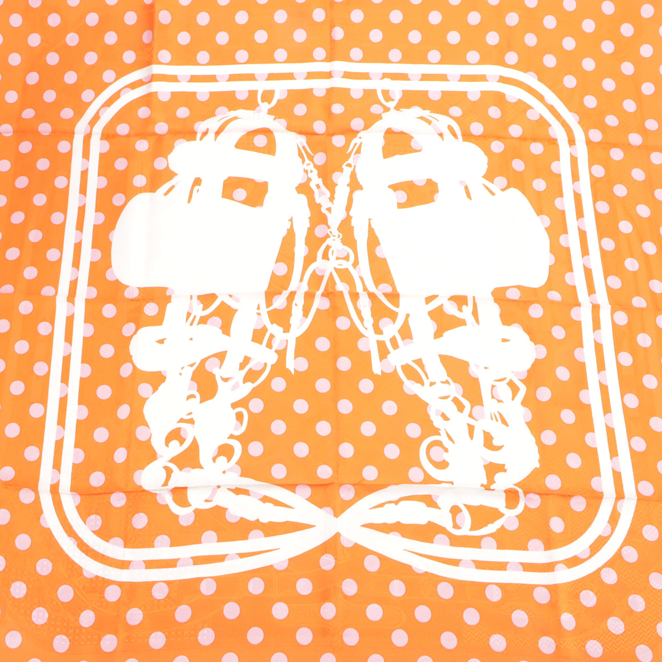 Hermès Polka-Dot "Cavalcadour" Pink and Orange Silk Jacquard Scarf 90 in Box