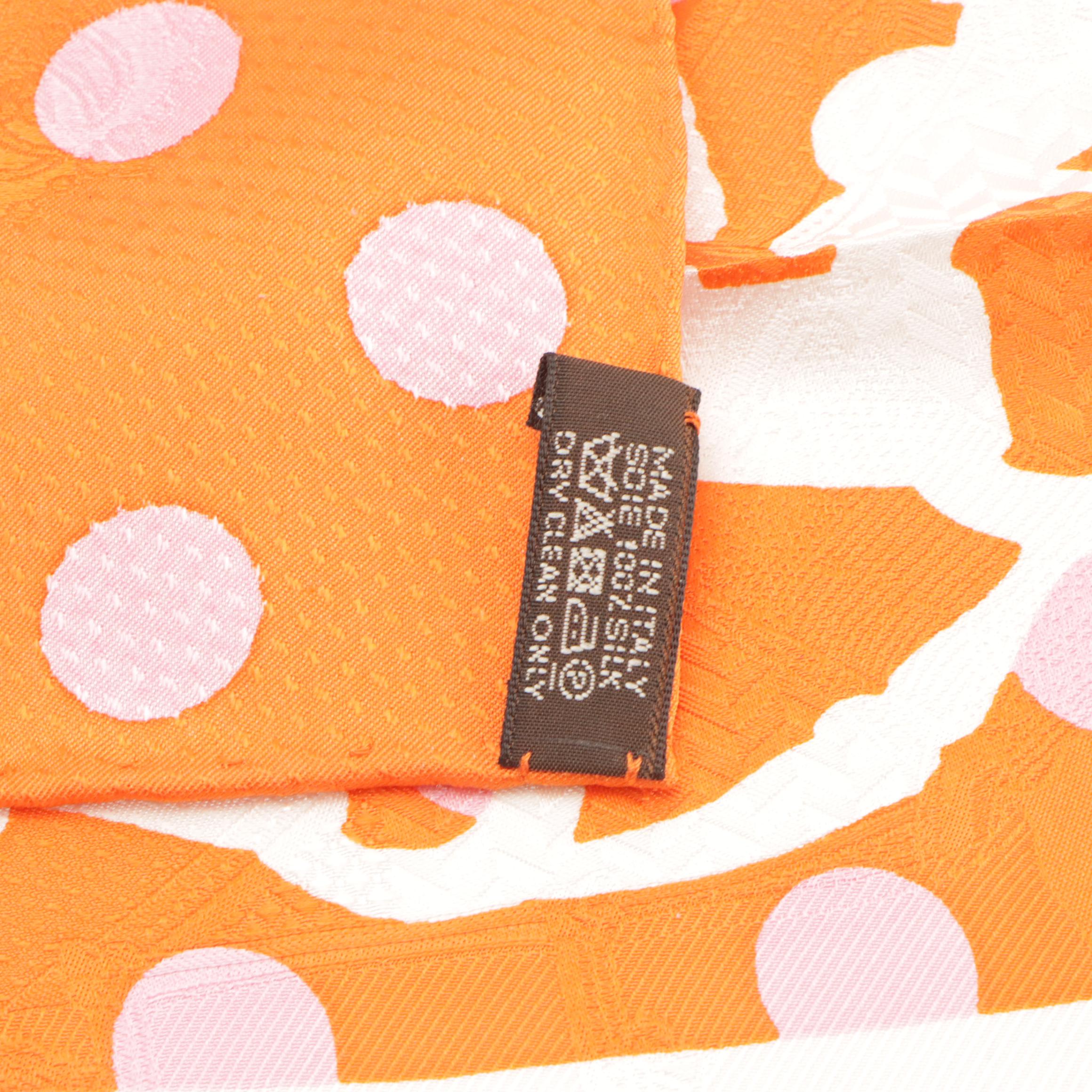 Hermès Polka-Dot "Cavalcadour" Pink and Orange Silk Jacquard Scarf 90 in Box