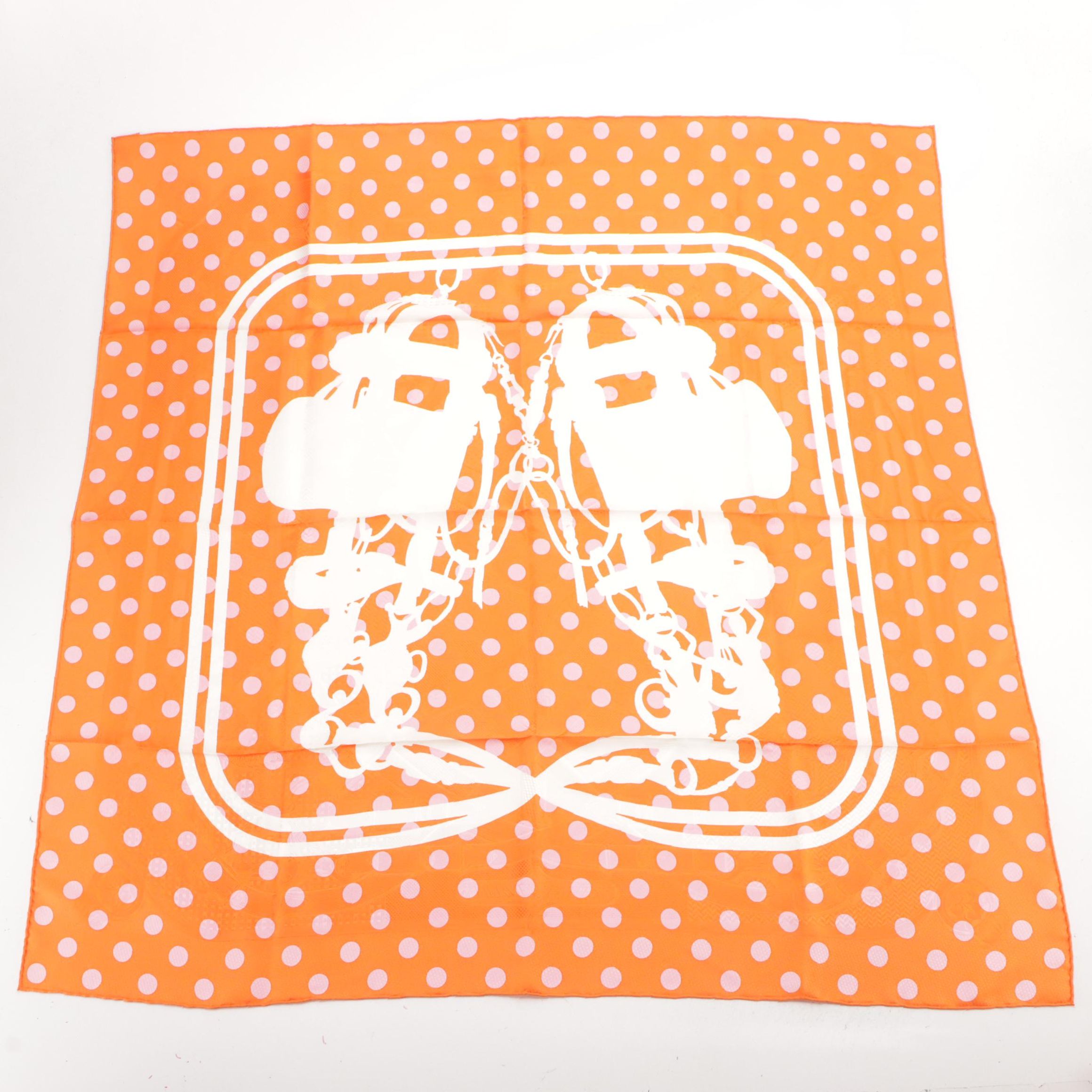 Hermès Polka-Dot "Cavalcadour" Pink and Orange Silk Jacquard Scarf 90 in Box