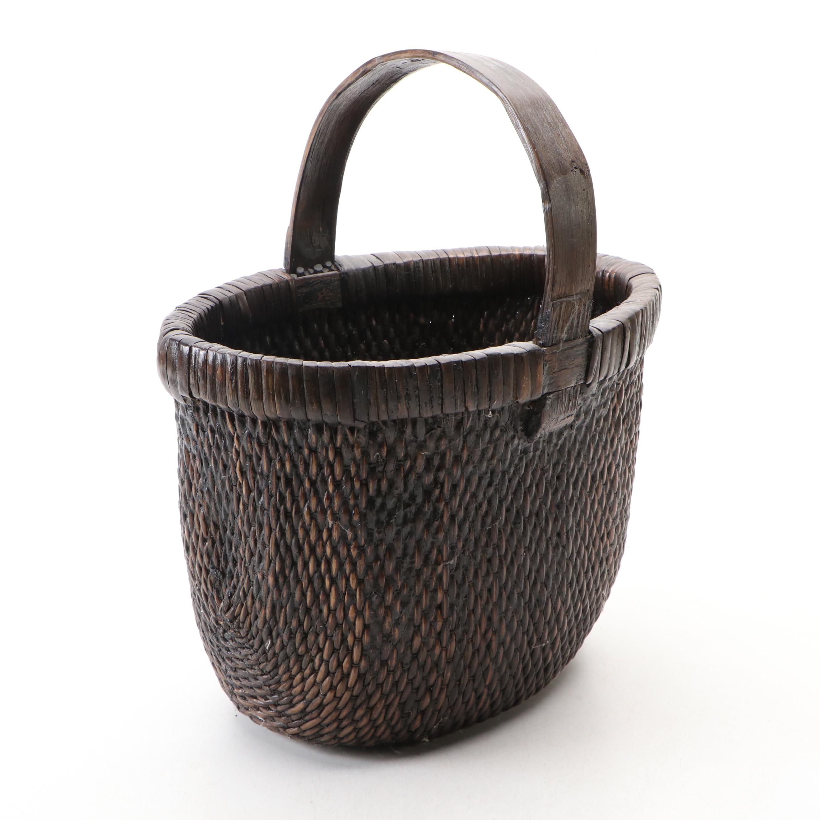 Italian Ceramic Rooster, Chinese Style Harvest Basket and Blenko Glass Bottle