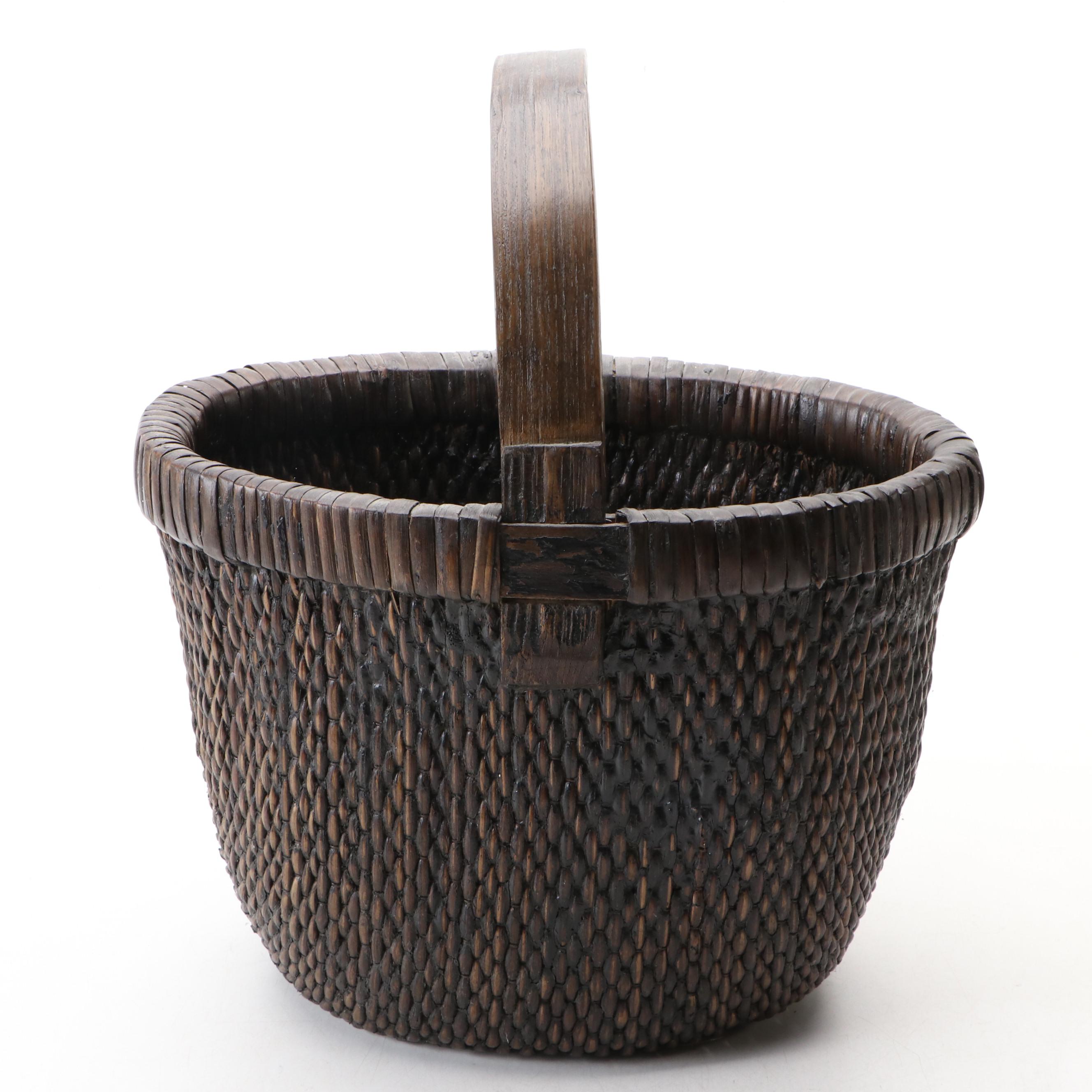 Italian Ceramic Rooster, Chinese Style Harvest Basket and Blenko Glass Bottle