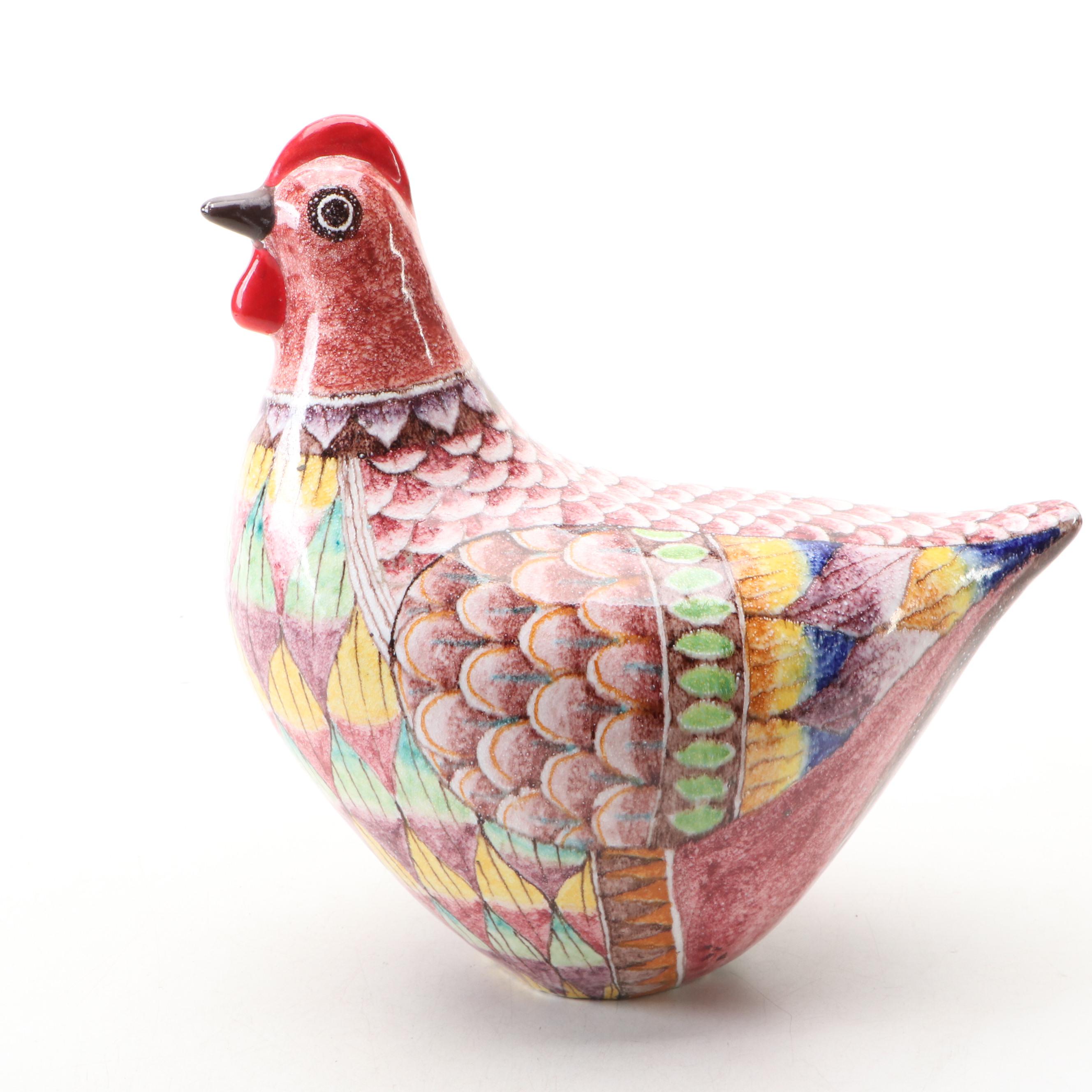 Italian Ceramic Rooster, Chinese Style Harvest Basket and Blenko Glass Bottle
