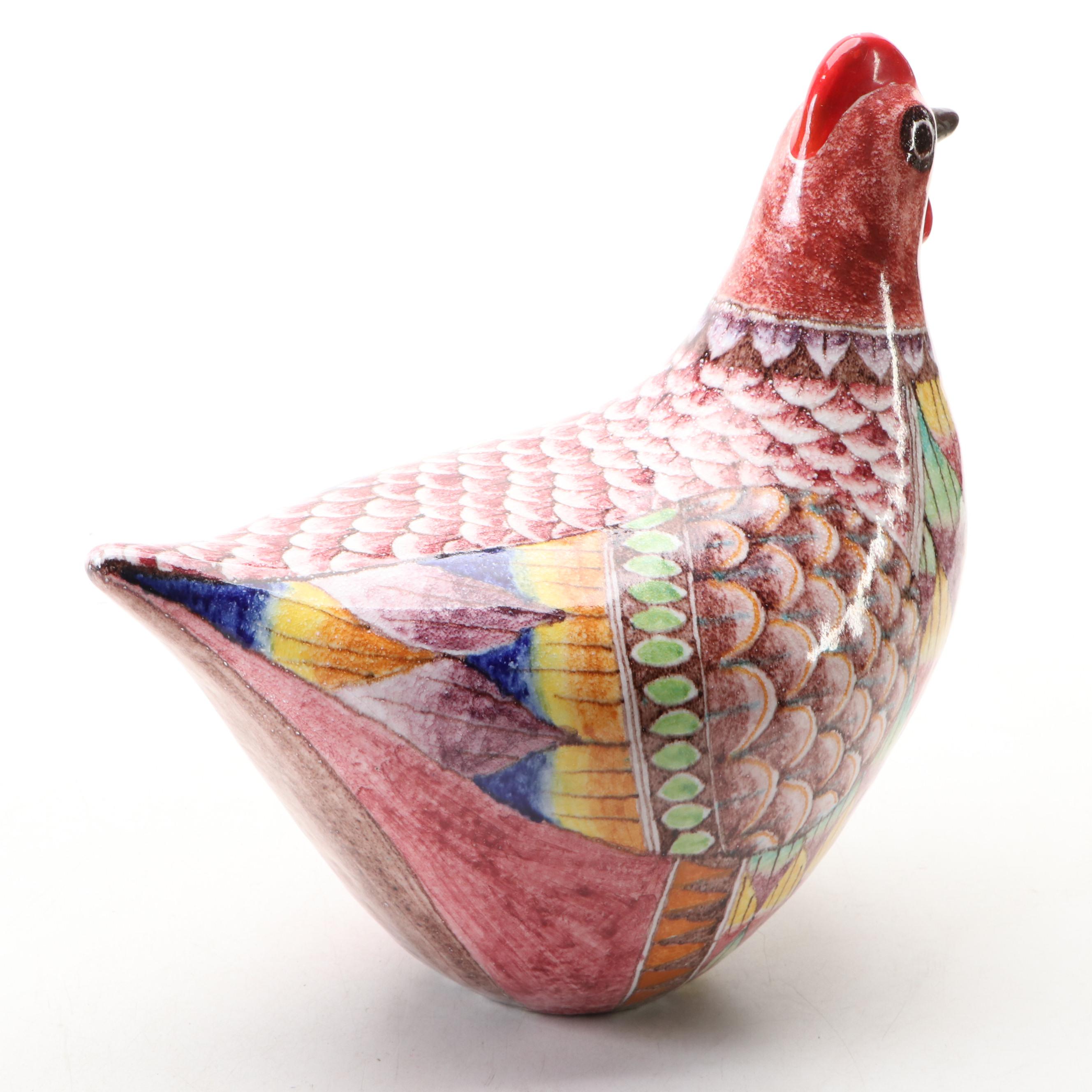 Italian Ceramic Rooster, Chinese Style Harvest Basket and Blenko Glass Bottle