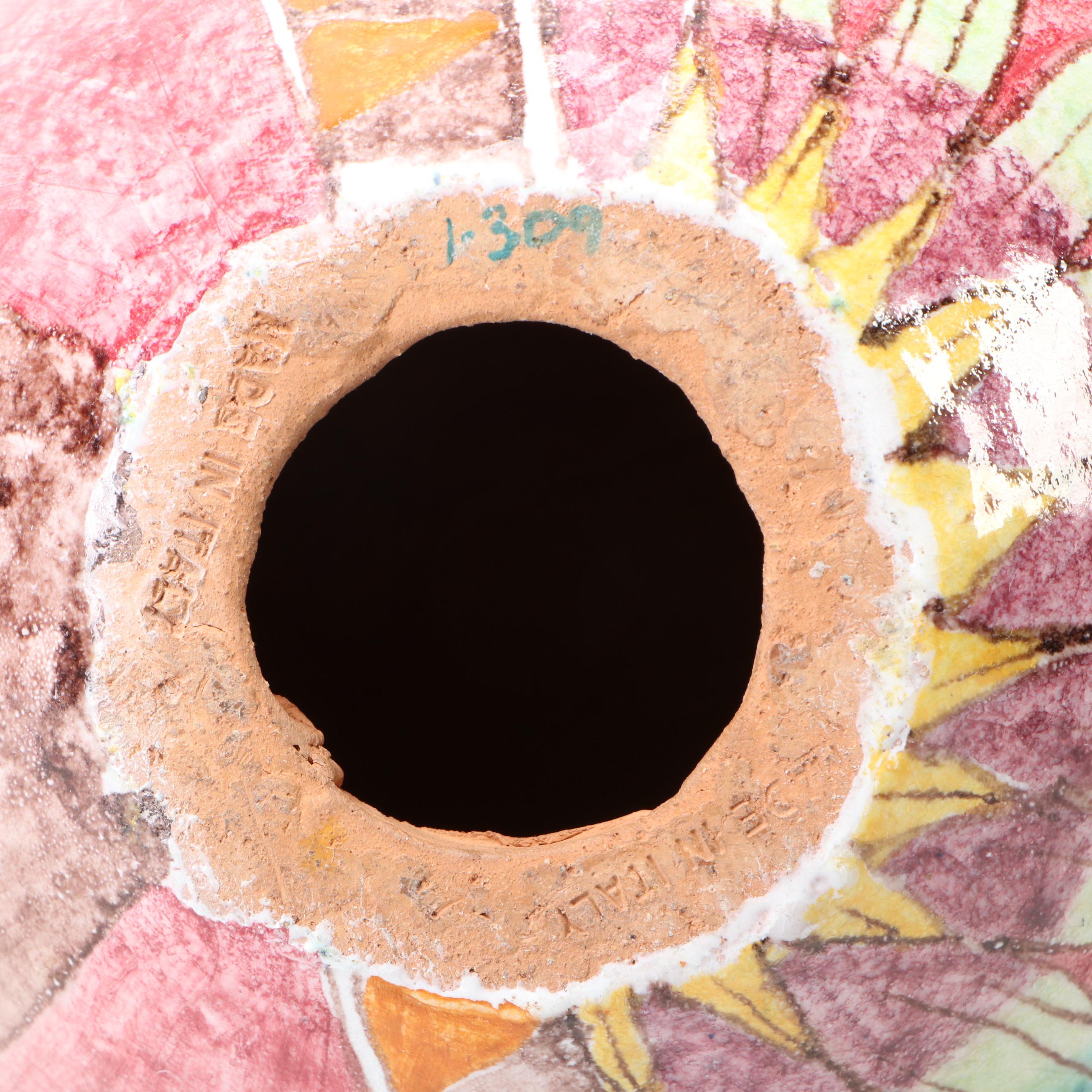 Italian Ceramic Rooster, Chinese Style Harvest Basket and Blenko Glass Bottle