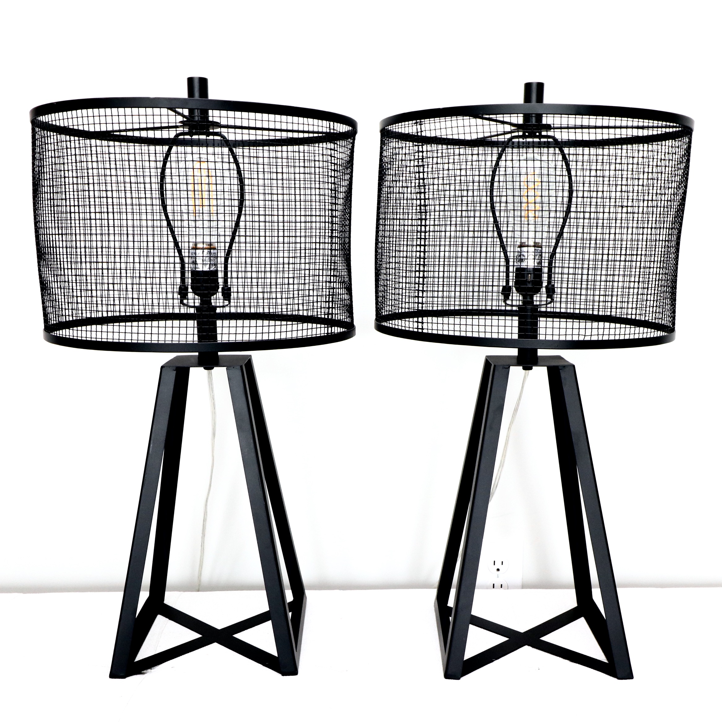 Bassett Mirror "Bridwell" Black Metal Table Lamps with Mesh Shades