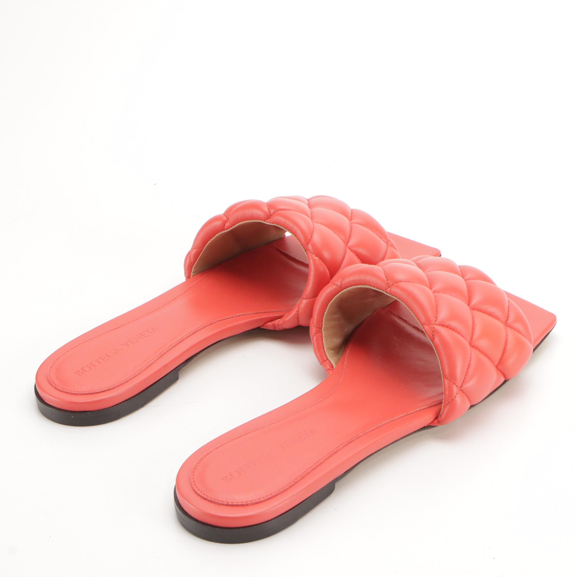 Bottega Veneta Square-Toe Padded Slides in Leather