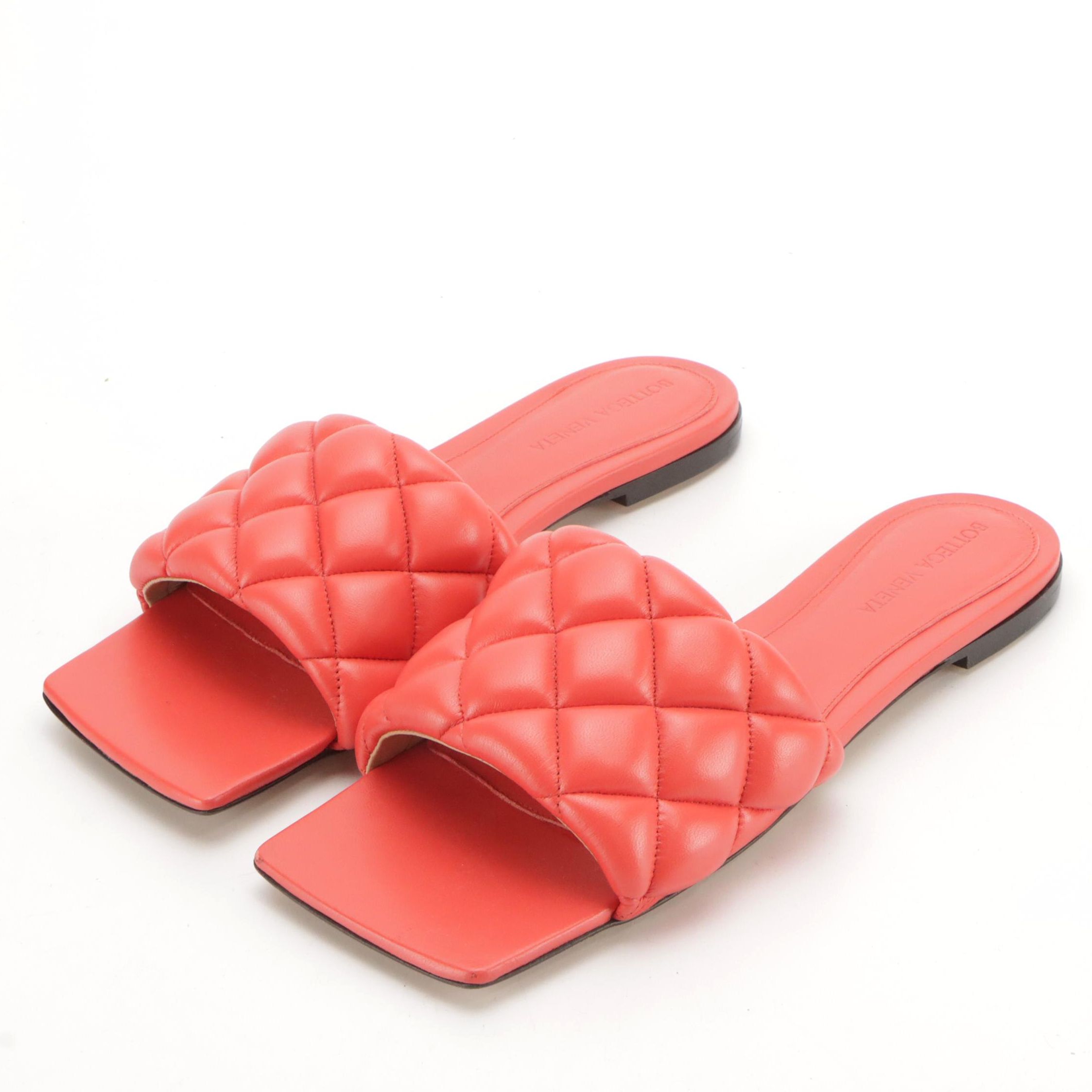 Bottega Veneta Square-Toe Padded Slides in Leather