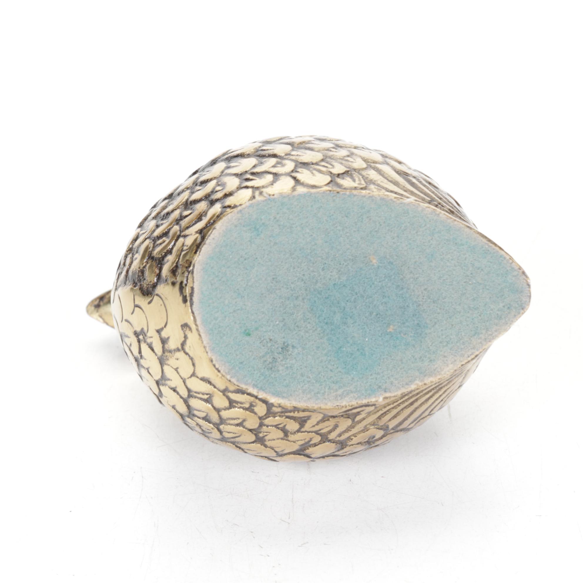 Mid Century Modern Brass Quail Family Figural Paperweights