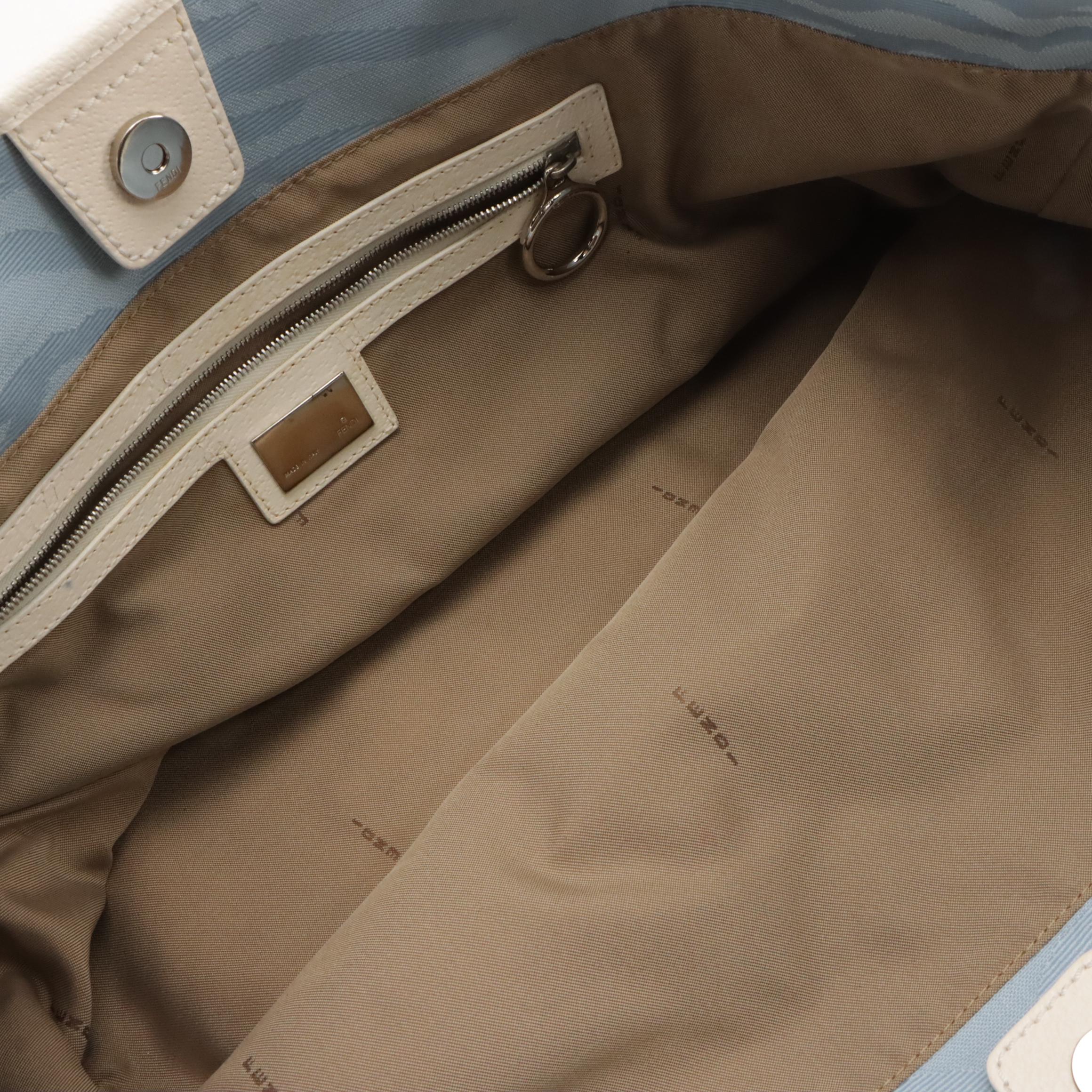 Fendi Baby Blue Zebra Nylon Jacquard Shoulder Tote with White Leather Trim