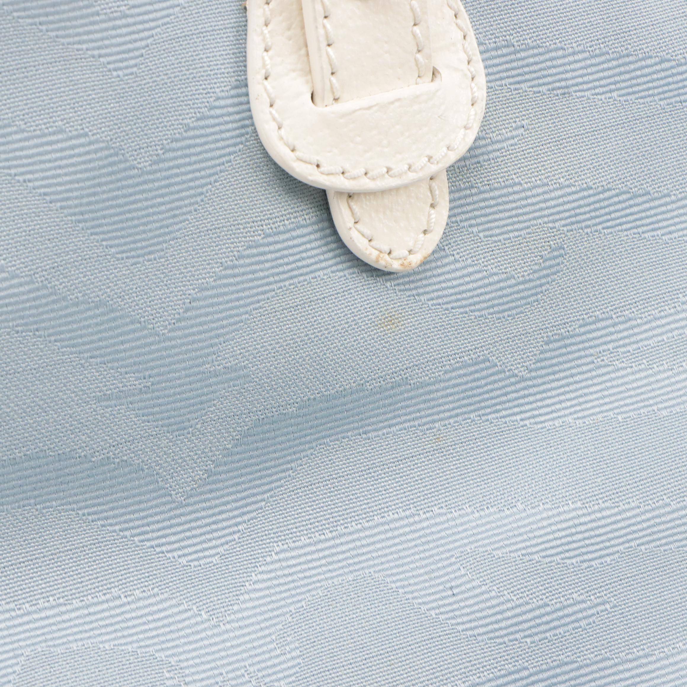 Fendi Baby Blue Zebra Nylon Jacquard Shoulder Tote with White Leather Trim