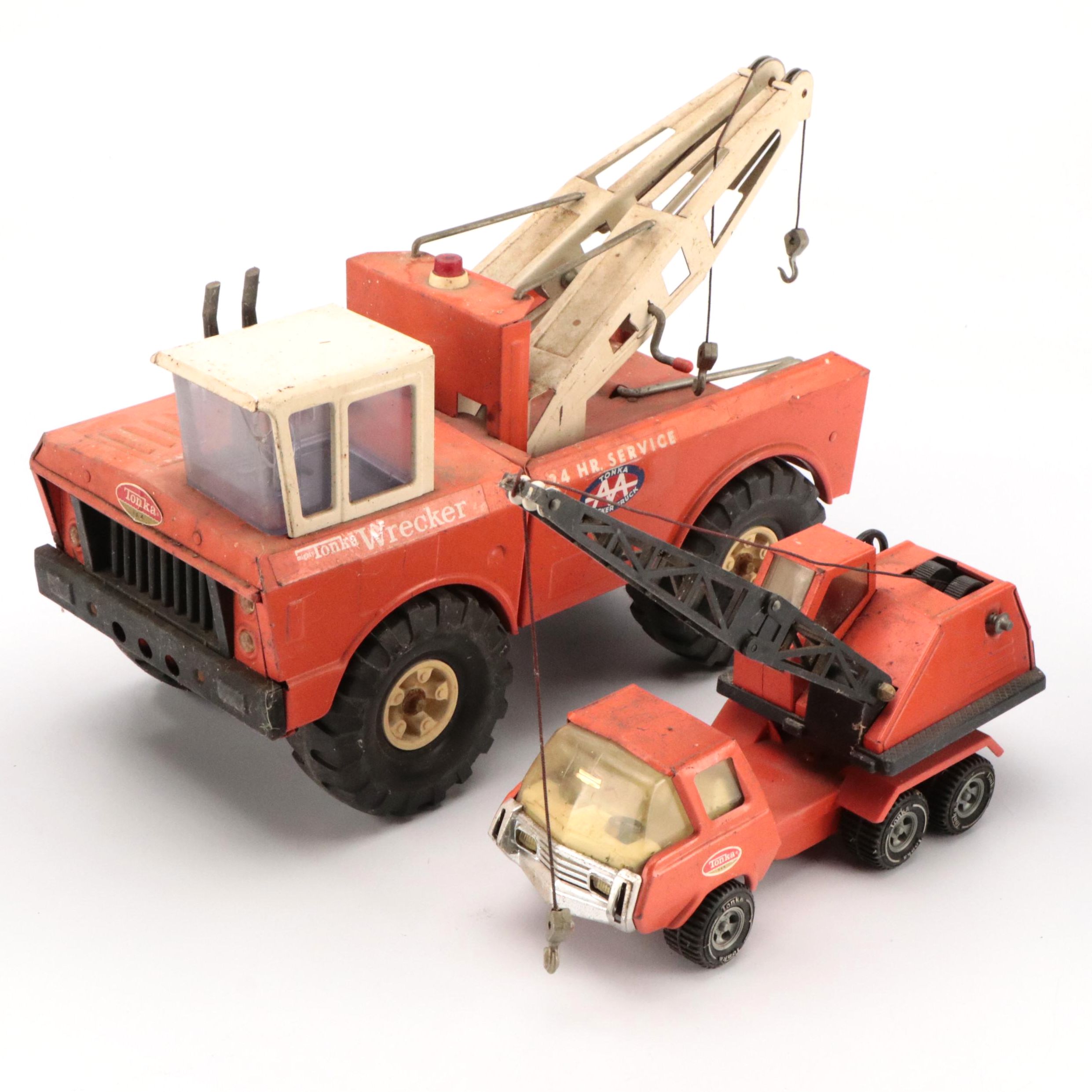 Tonka Wrecker Truck and Crane Truck Pressed Steel Toys