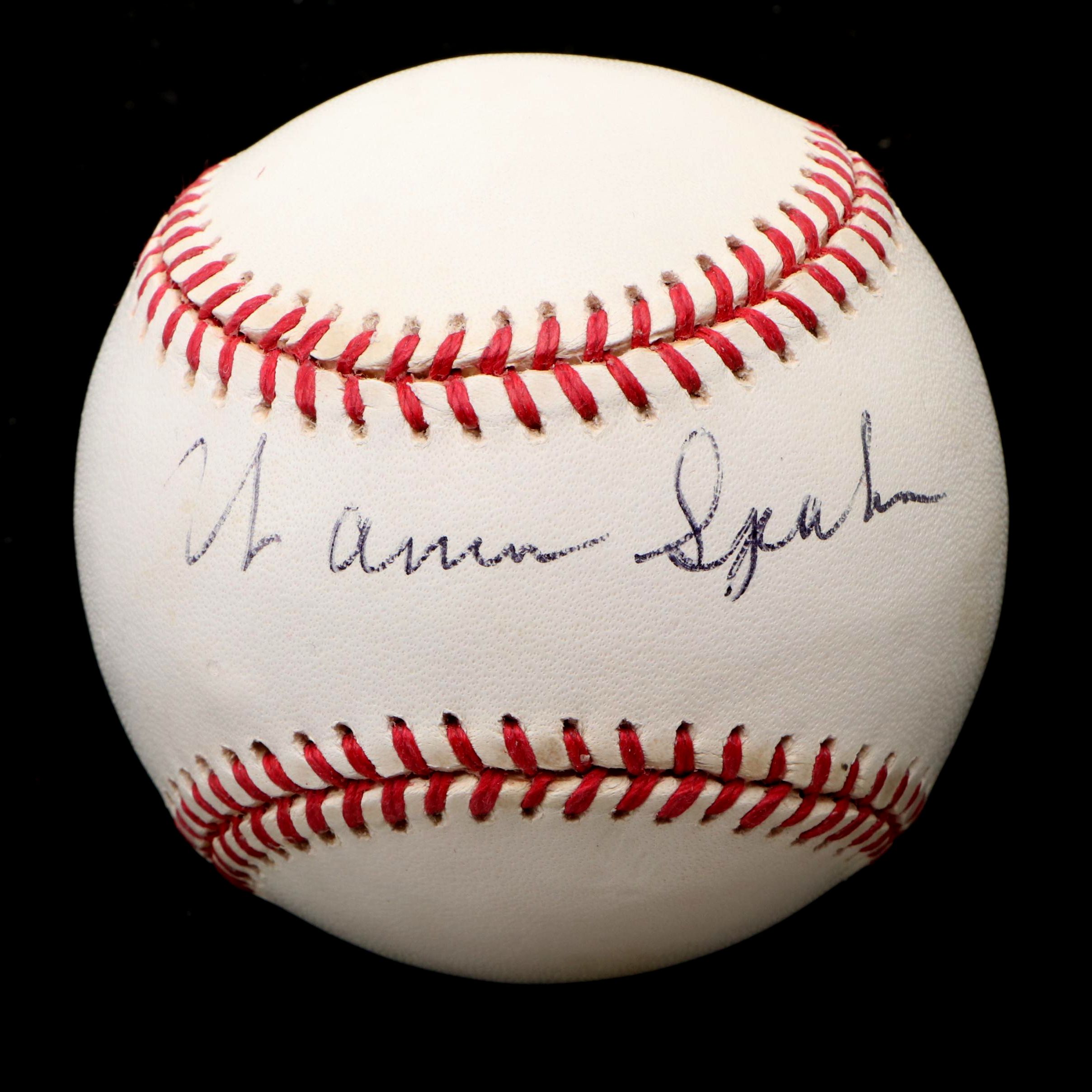 Warren Spahn Signed Rawlings Official National League Baseball