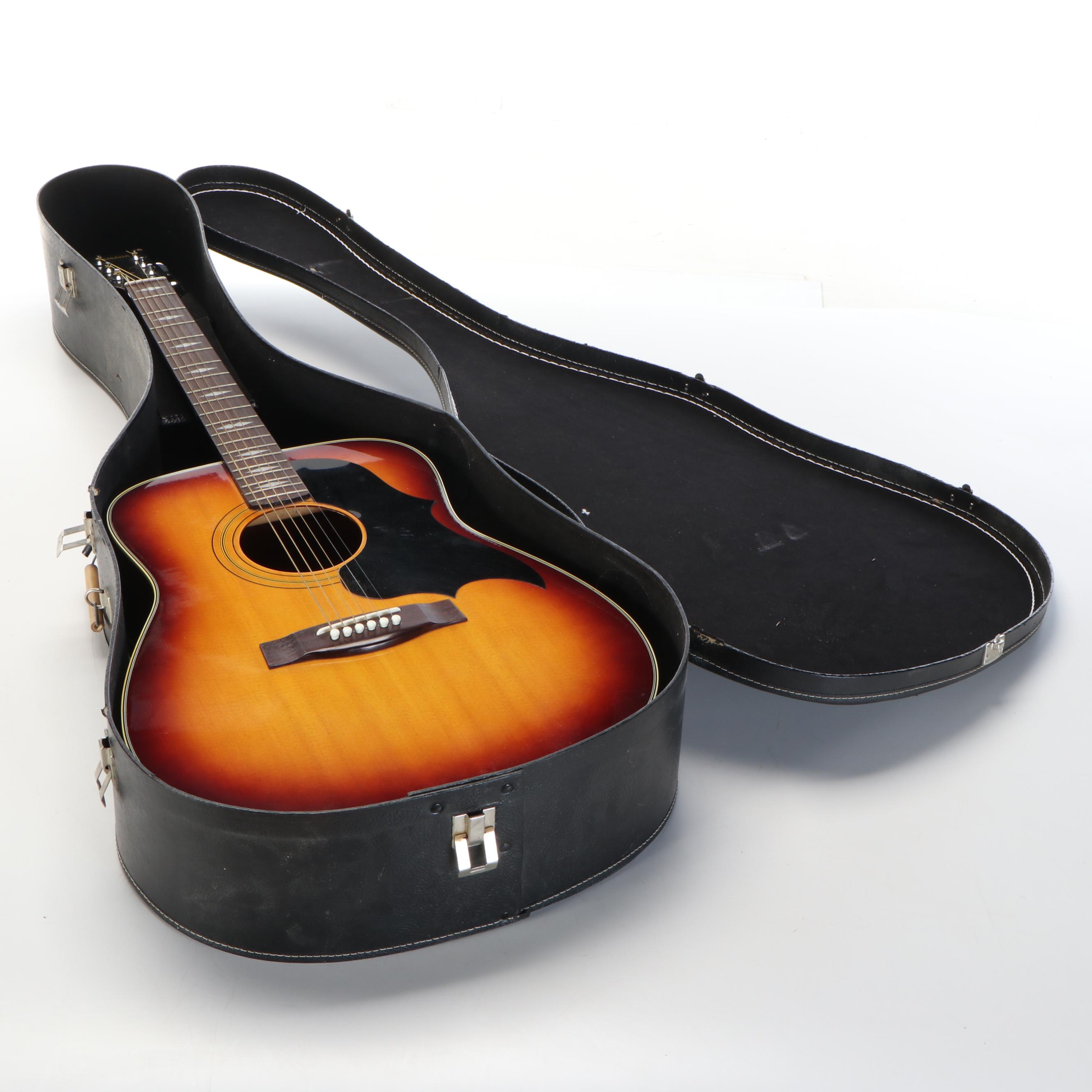 Yamaha Sunburst Acoustic Guitar with Leather Case and Strap