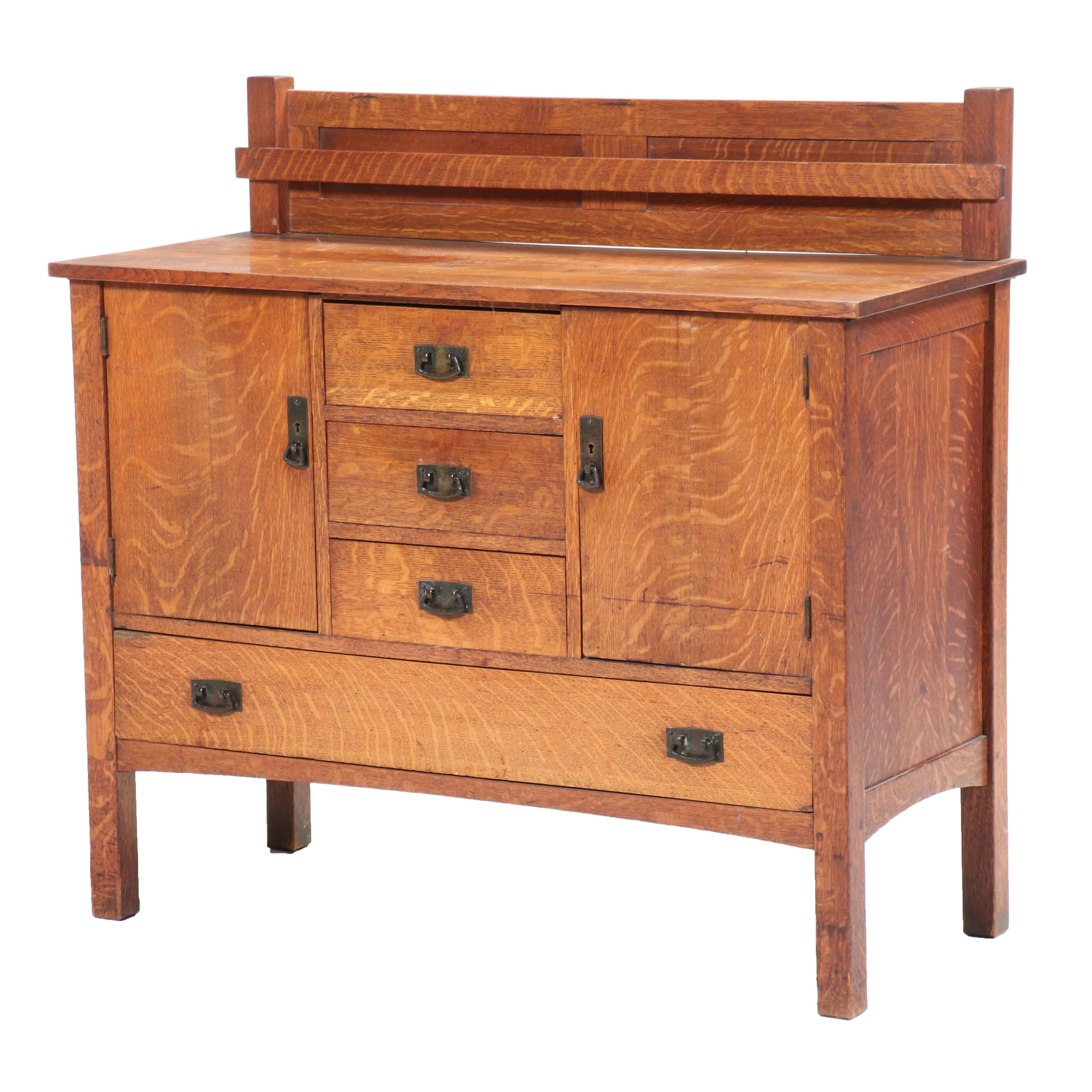 L. & J.G. Stickley Arts and Crafts Quartersawn Oak Sideboard, Early 20th Century