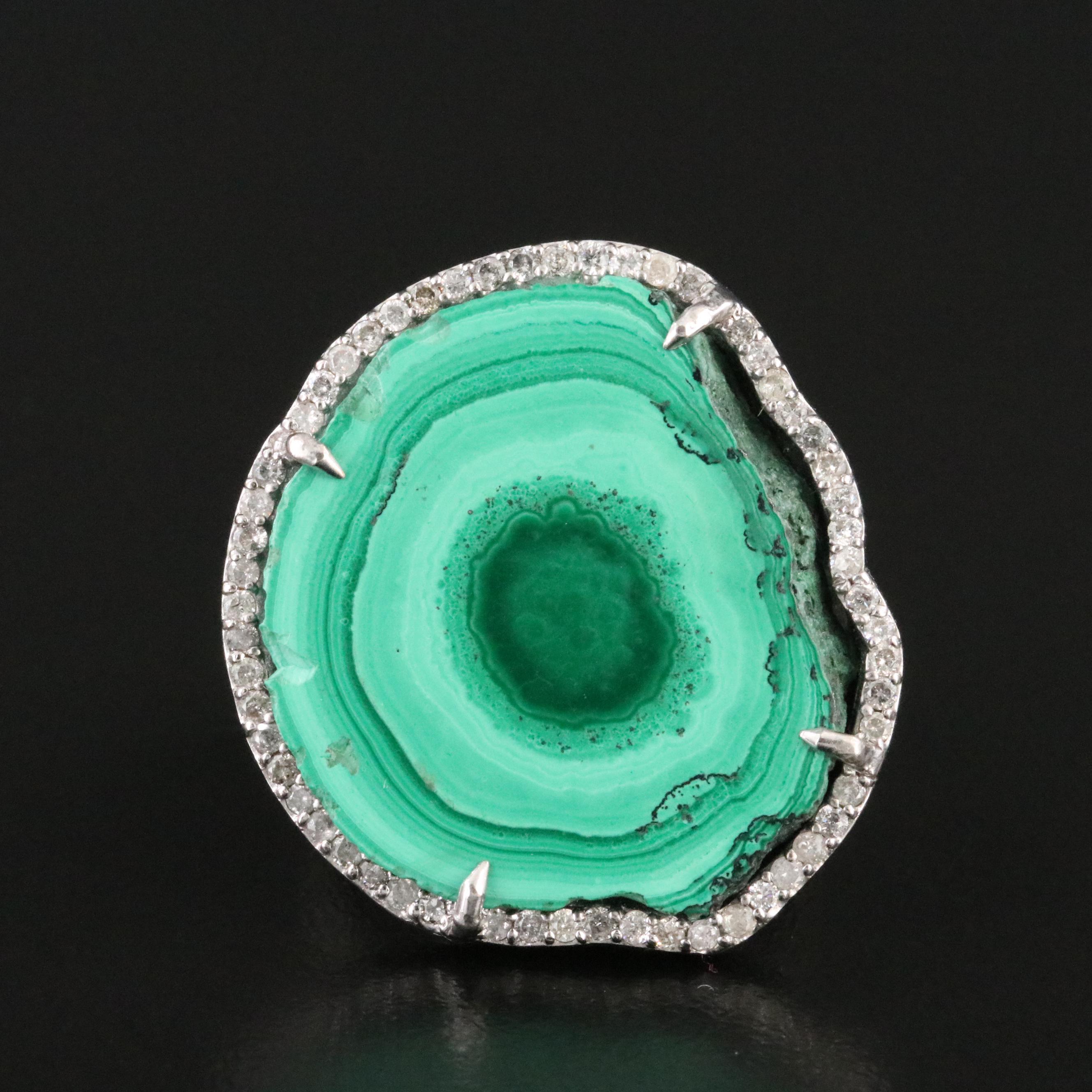 Sheryl Lowe Sterling Malachite and 1.22 CTW Diamond Ring