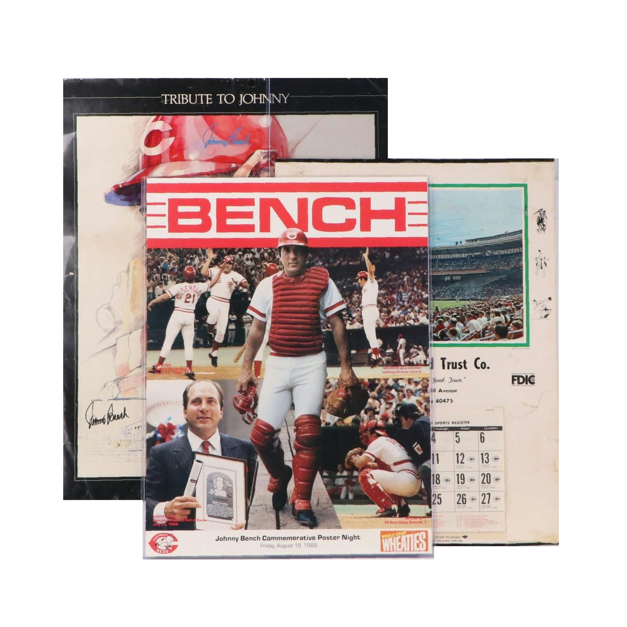 Johnny Bench Signed "Tribute To Johnny" Cincinnati Reds Poster with More