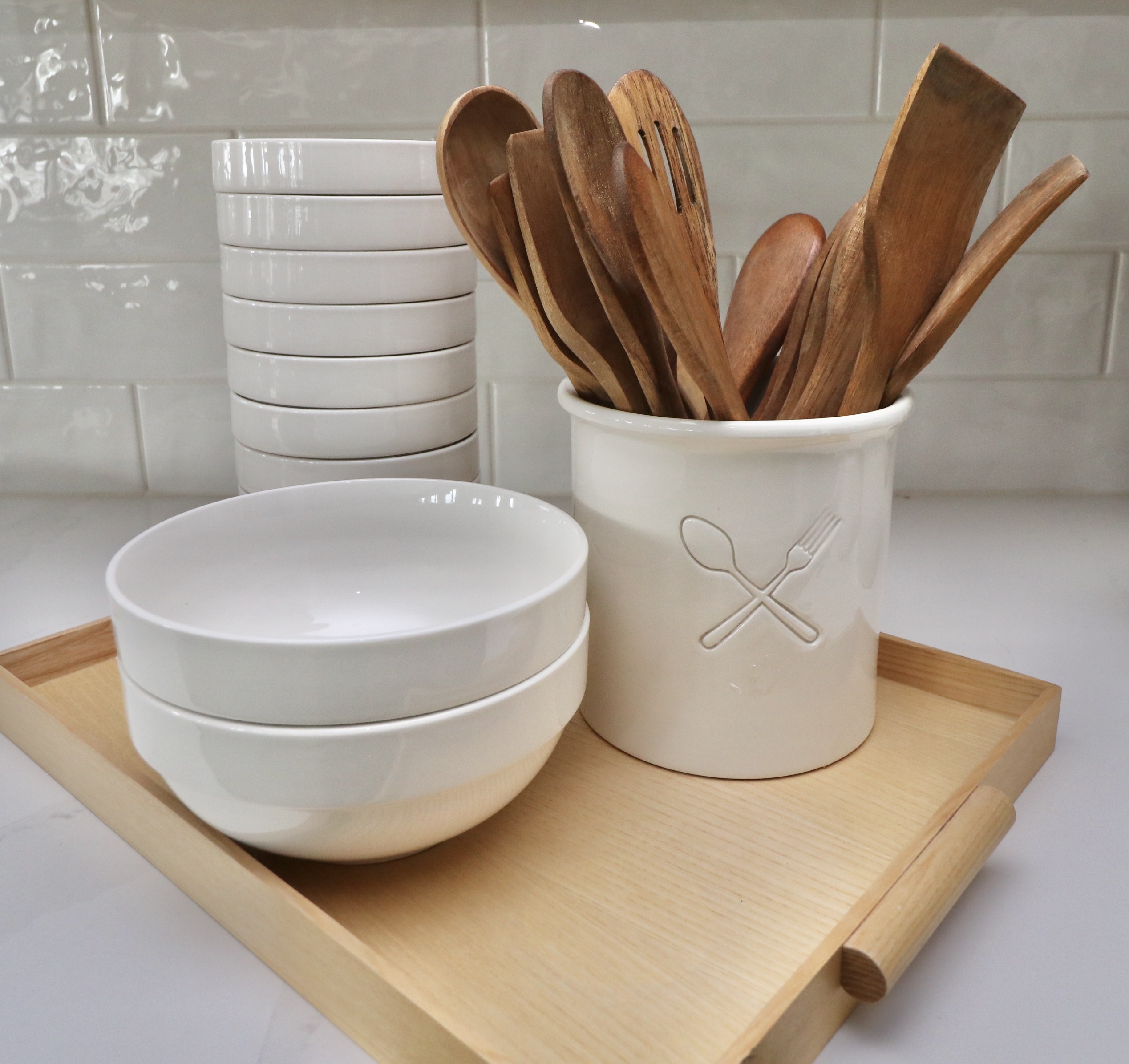 World Market Ceramic Dinnerware, West Elm Trays and Other Serveware