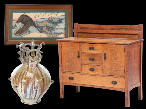 Curated Collection: Antique Stickley Furniture, Japanese Woodblocks, Folk Art & Décor